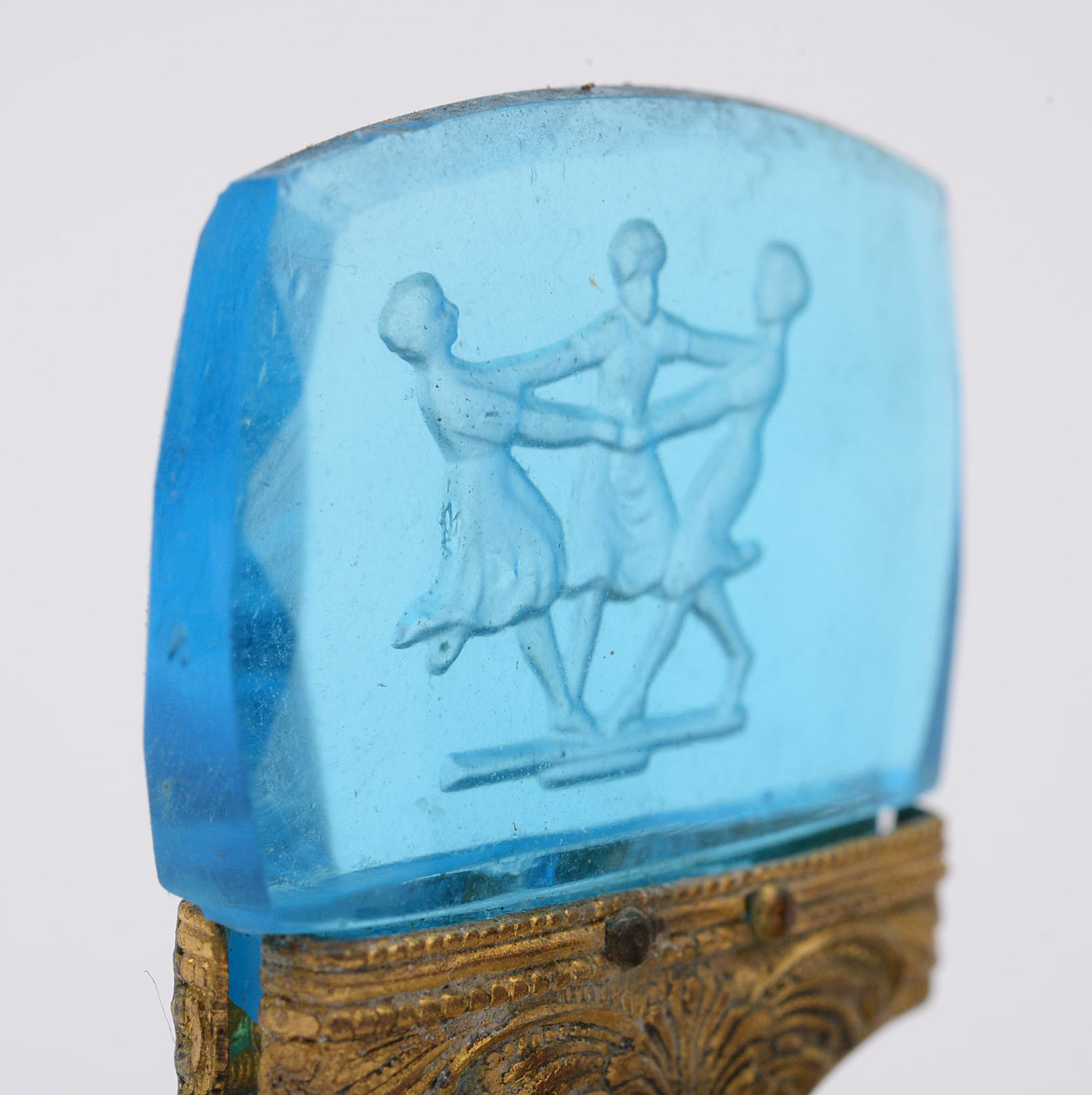 Intaglio Glass and Brass Place Card Holders, Early 20th Century