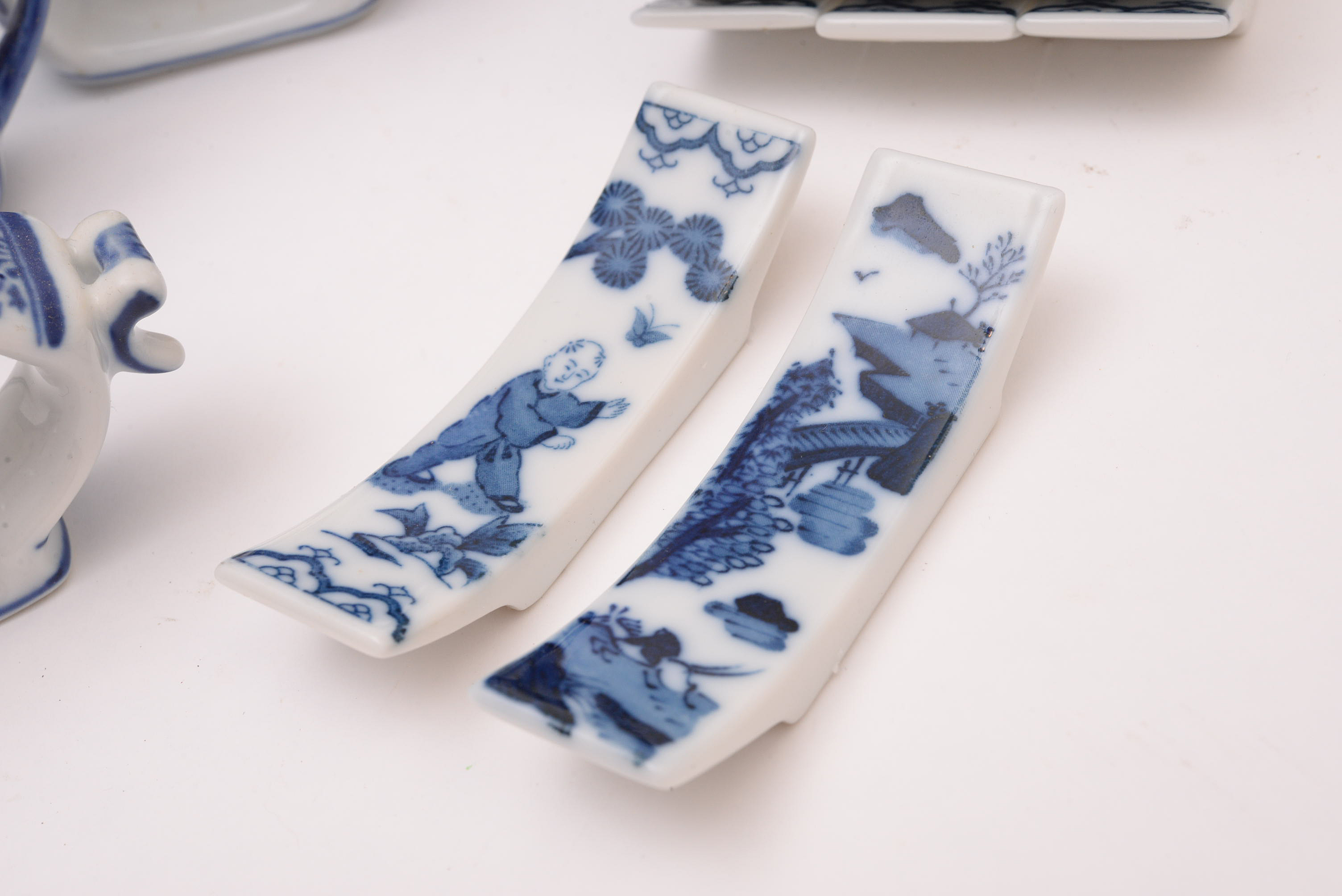 Chinese Hand-Painted Porcelain Napkin Rings, Knife Rests and Salts