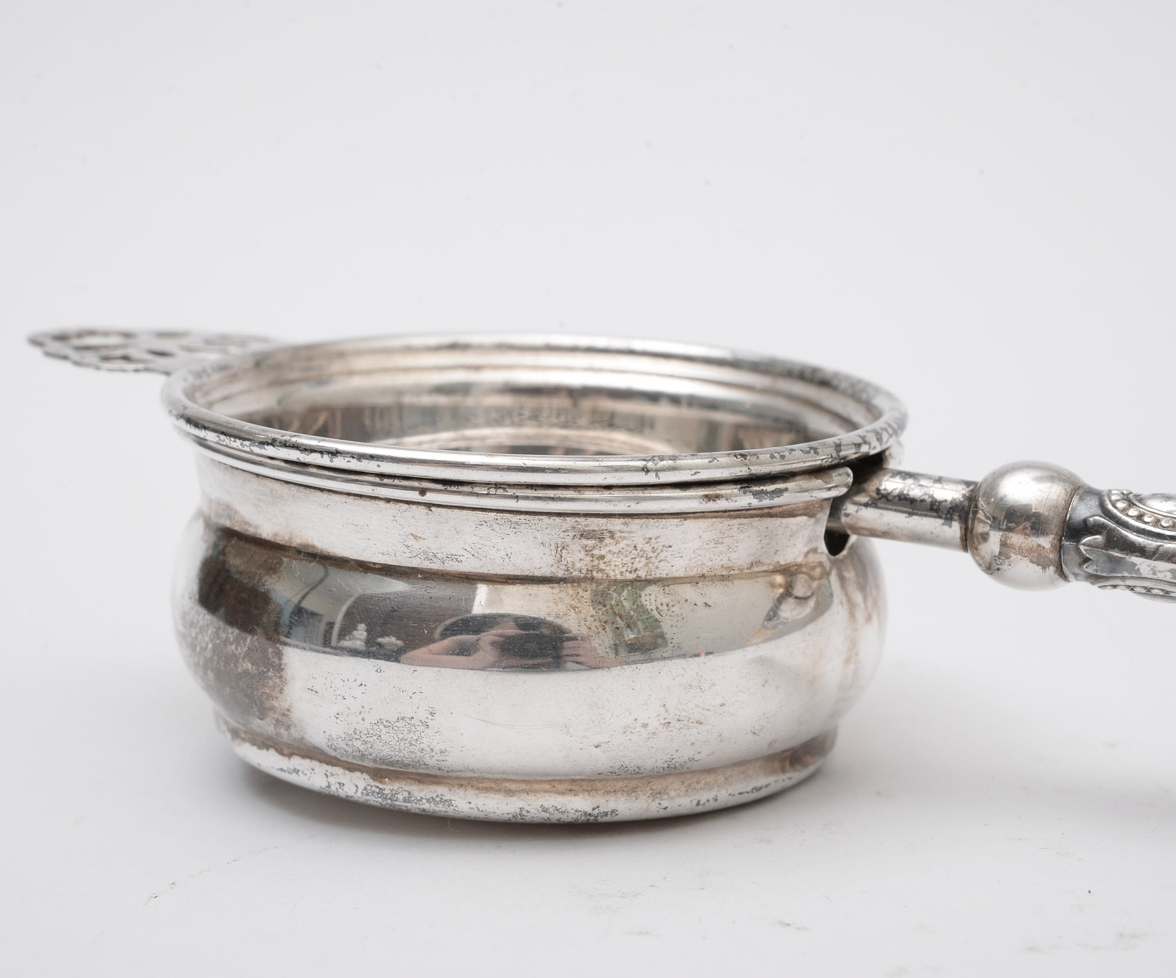 Silver Plate Tea Strainer with Resin Handle, Early to Mid 20th Century