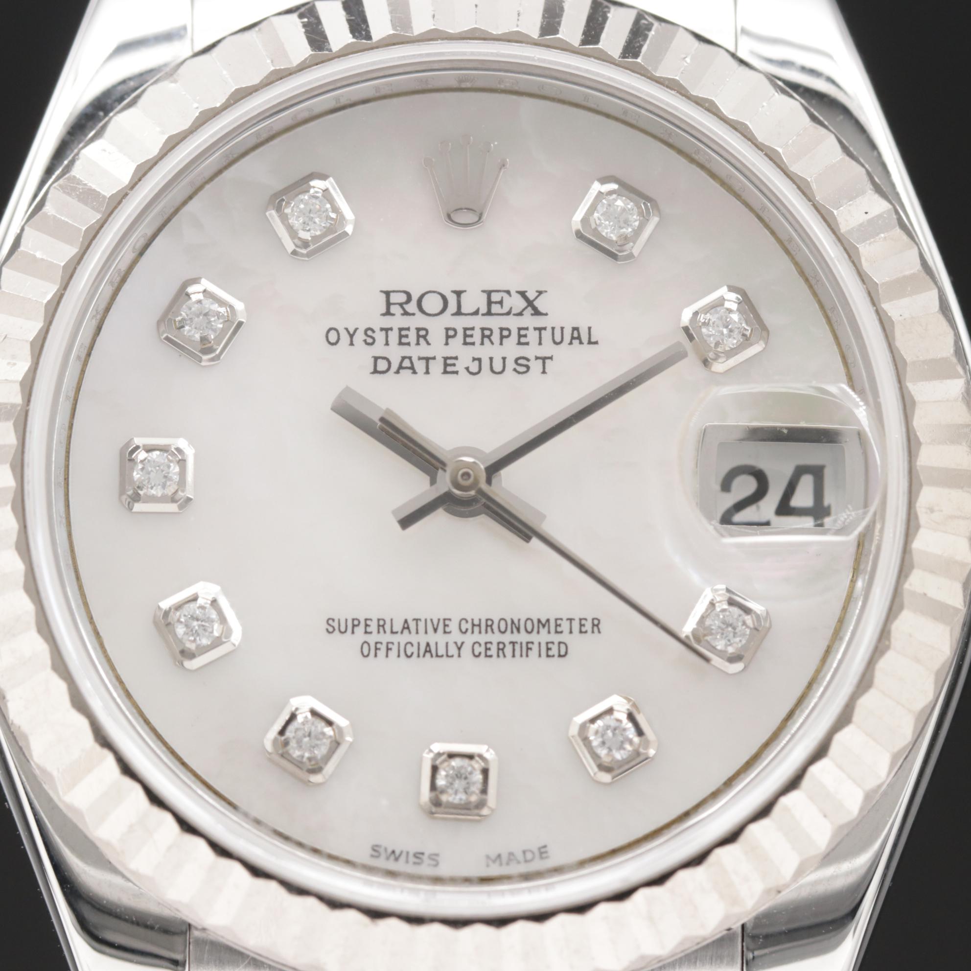 Rolex Datejust Mid Size 18K Gold and Stainless Steel Diamond Watch