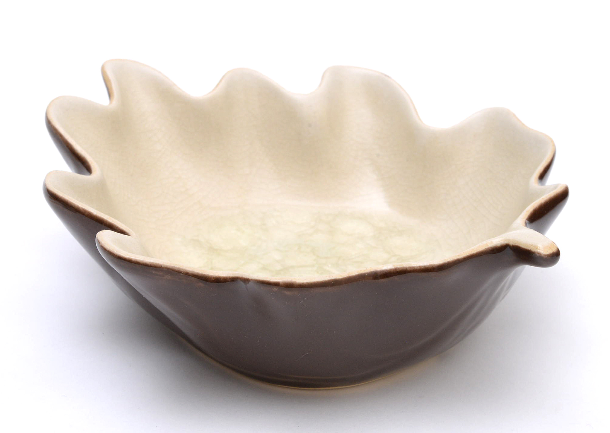 Twleve Brown And White Leaf Pottery Bowls