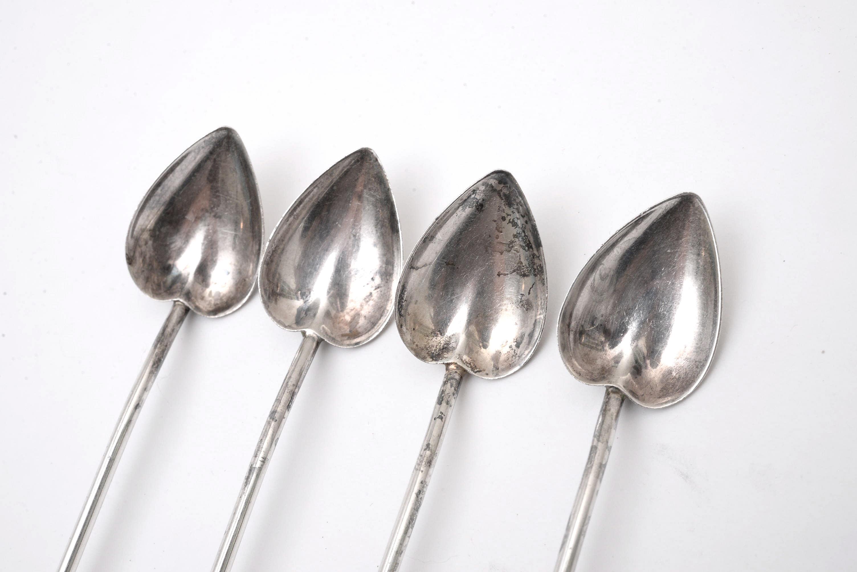 Sterling Silver Stirrer Straws with Heart Form Bowls