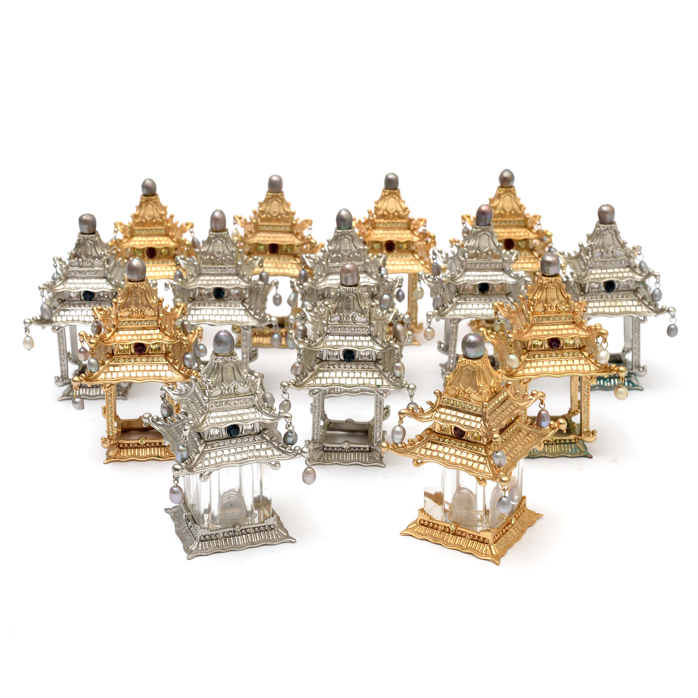 L'Objet Pagoda Pearl Bead Napkin Rings, Salt & Pepper Pair