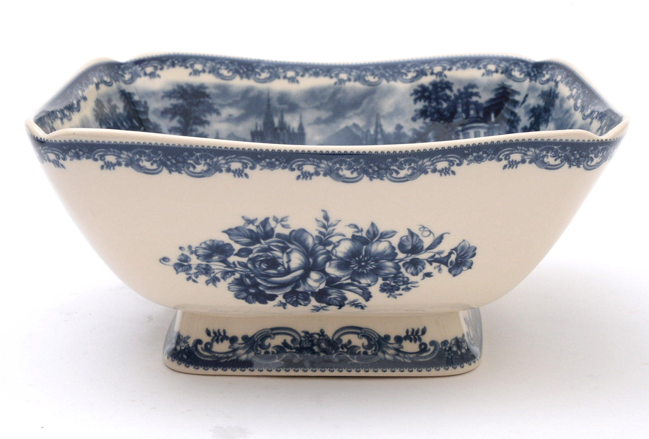 Blue and White Transferware Square Bowls, Late 20th Century