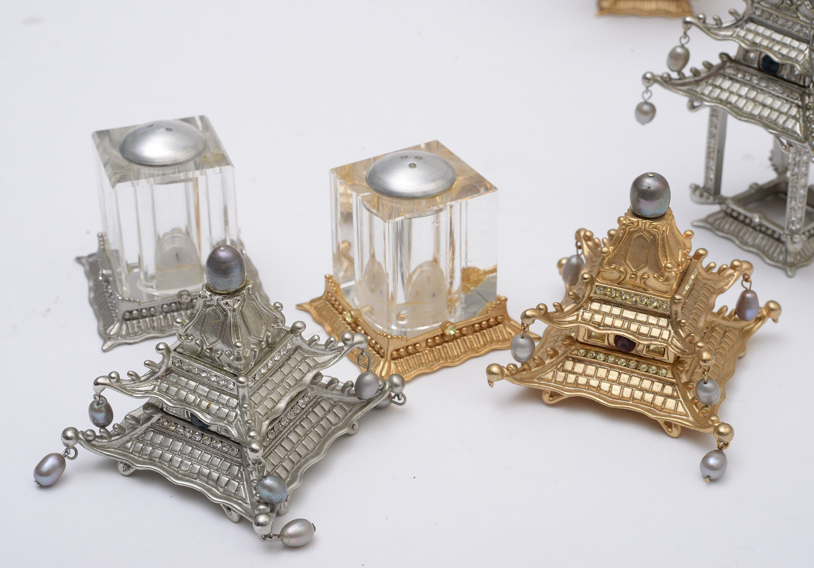 L'Objet Pagoda Pearl Bead Napkin Rings, Salt & Pepper Pair