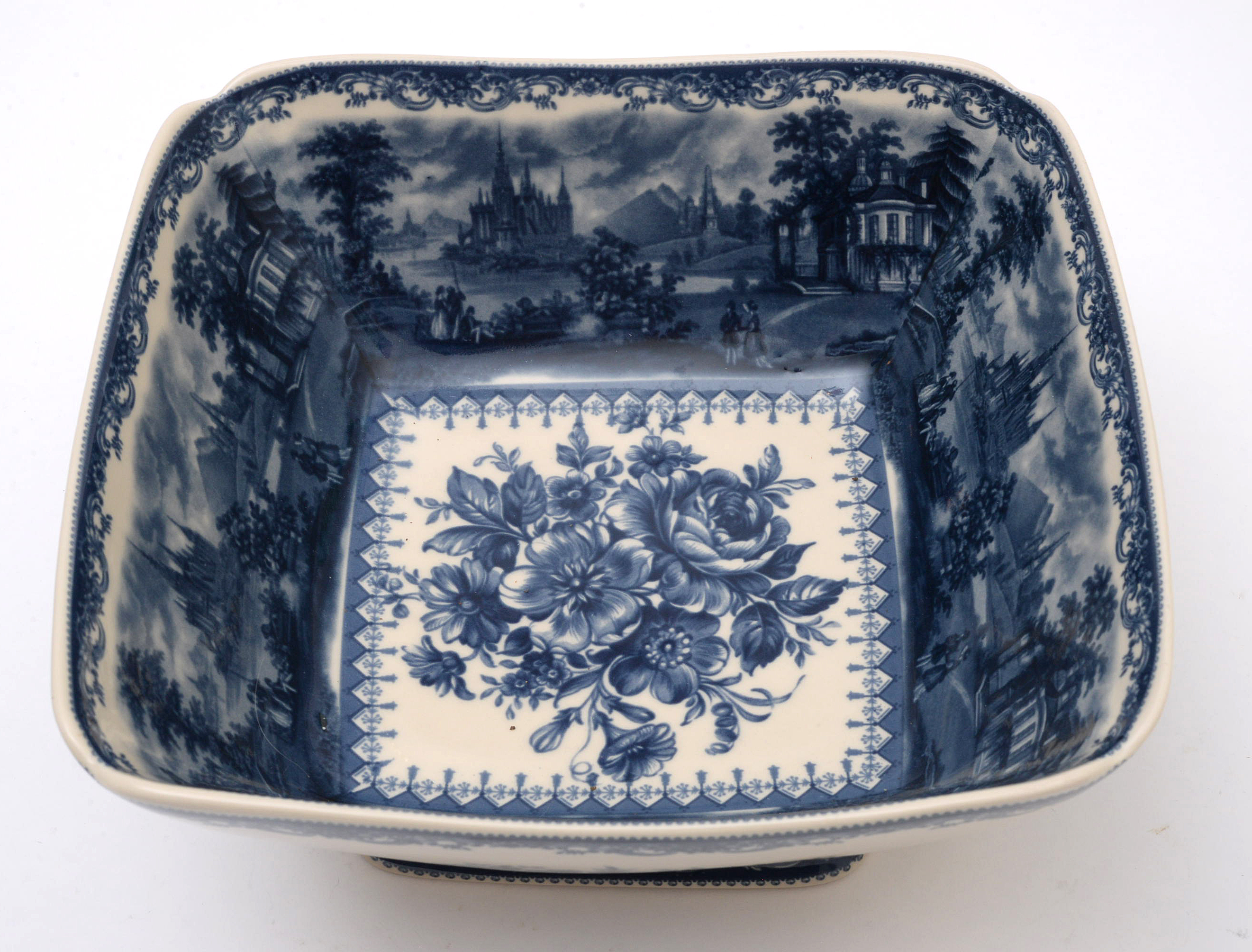 Blue and White Transferware Square Bowls, Late 20th Century