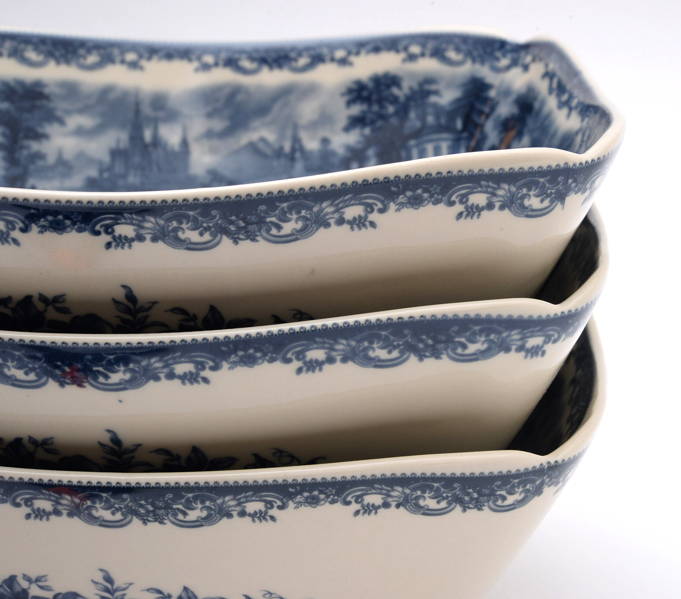 Blue and White Transferware Square Bowls, Late 20th Century