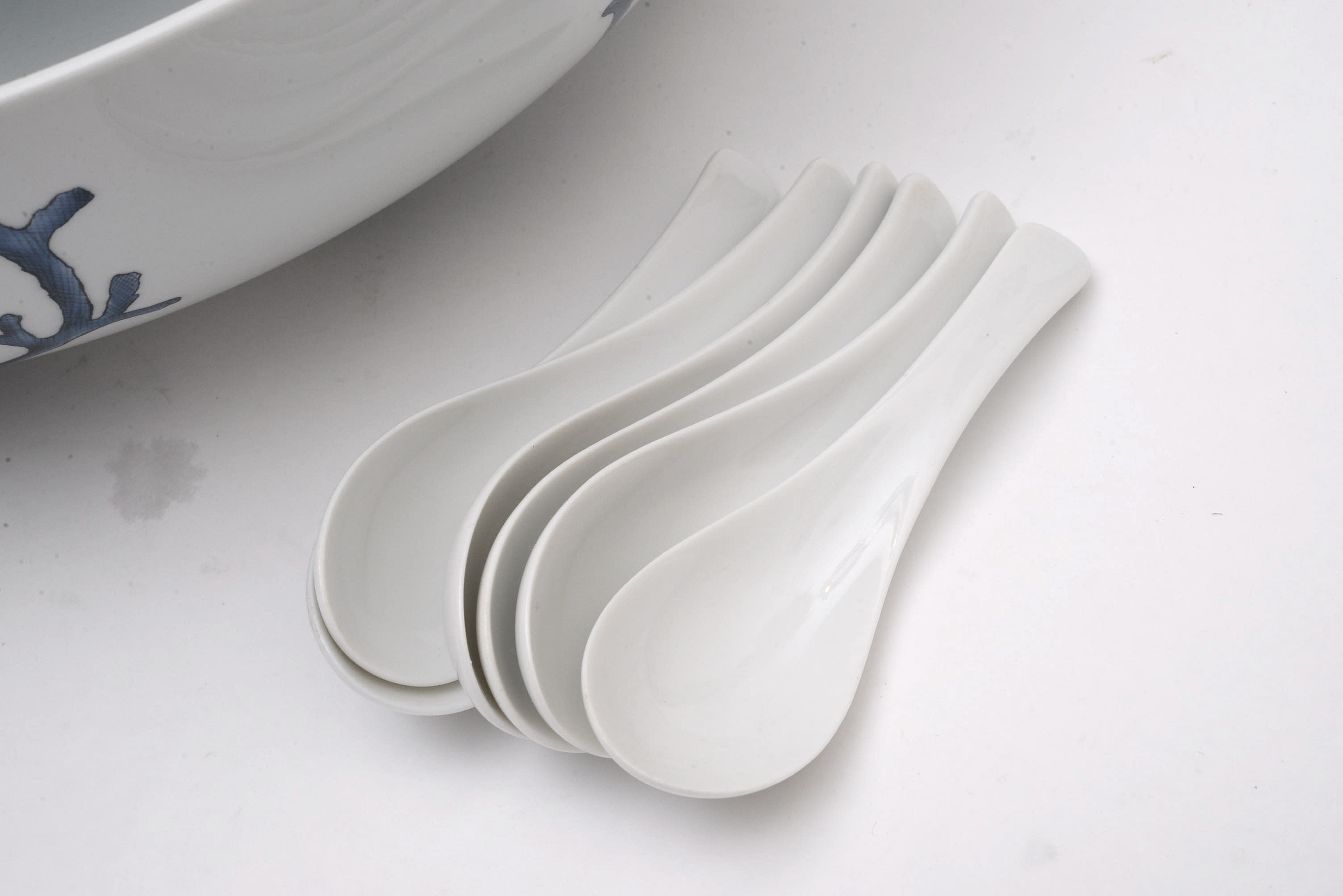 Z Gallerie "Blue Coral" Porcelain Serving Bowls and Porcelain Spoons