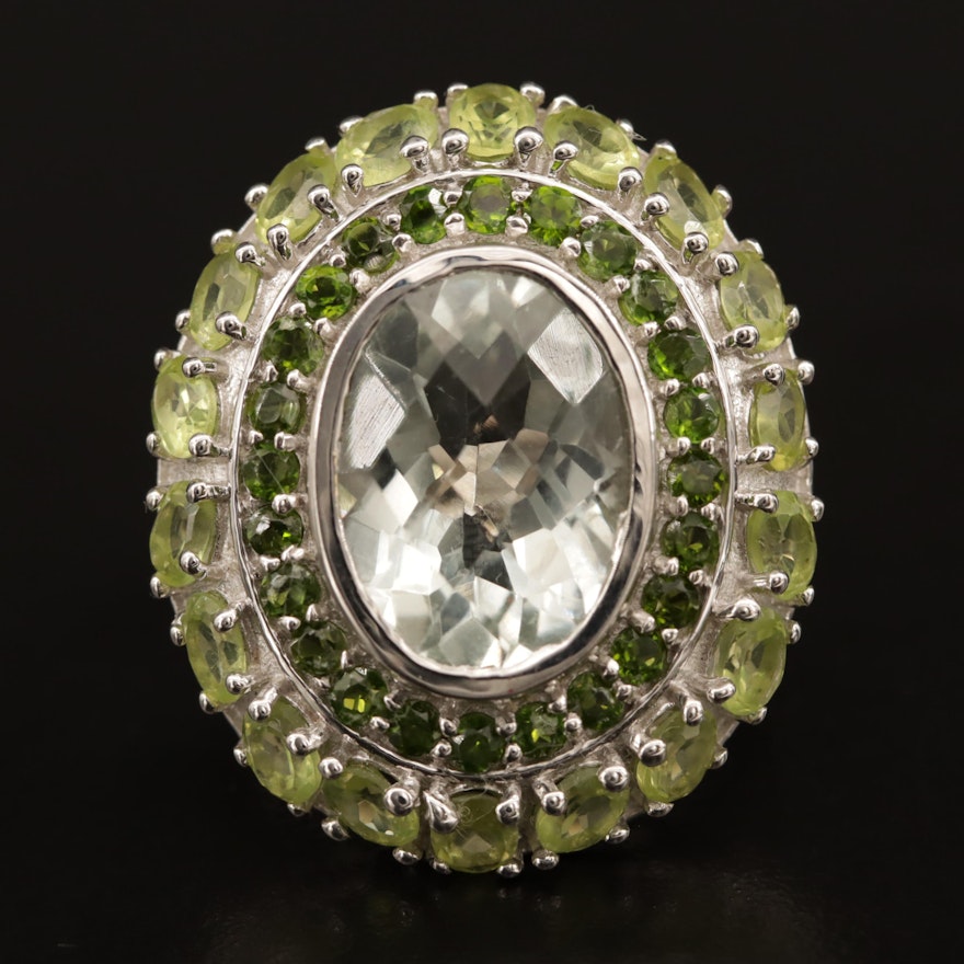 Sterling Prasiolite, Peridot and Diopside Ring