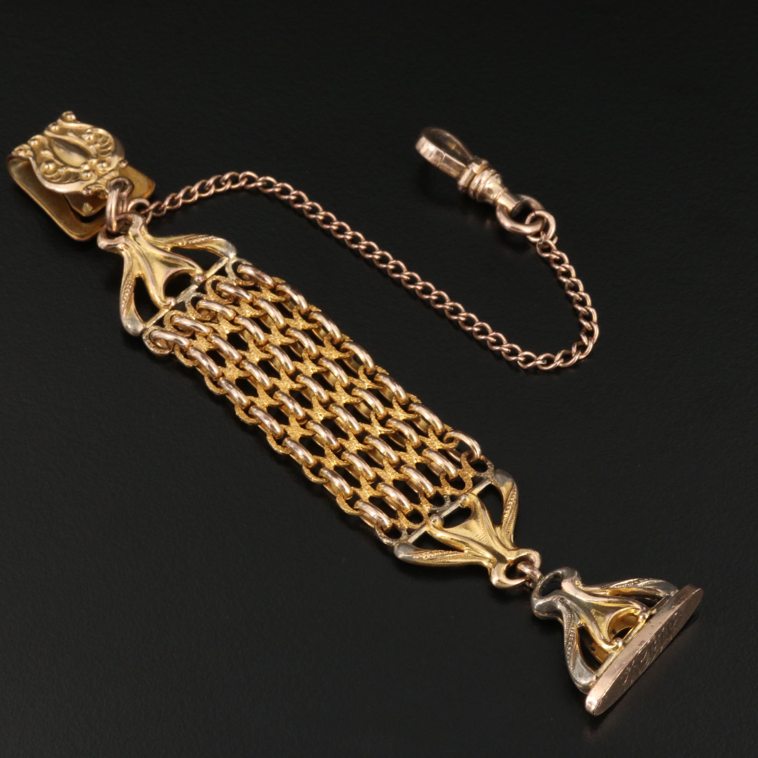 Victorian Watch Fob Chain with Signet Stamp Seal Featuring DF Briggs Co