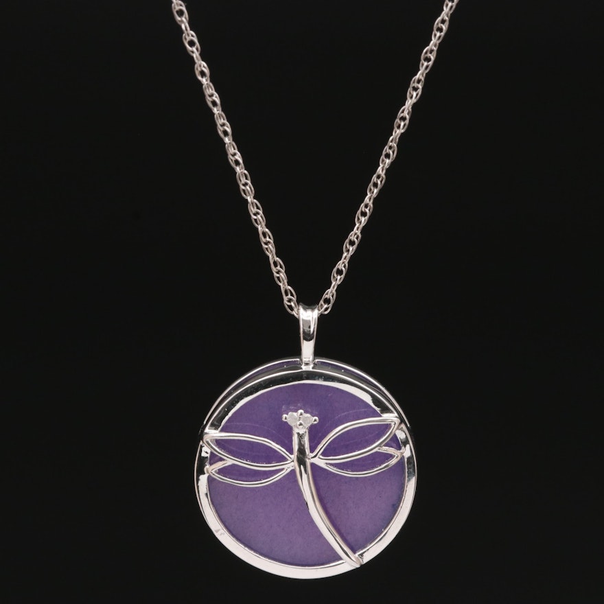 Sterling Quartz and Diamond Dragonfly Pendant Necklace