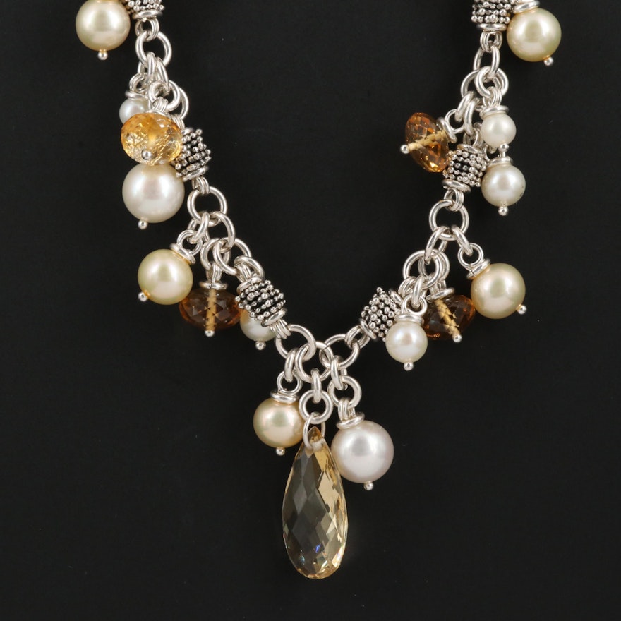 Michael Dawkins Sterling Silver Citrine and Pearl Necklace