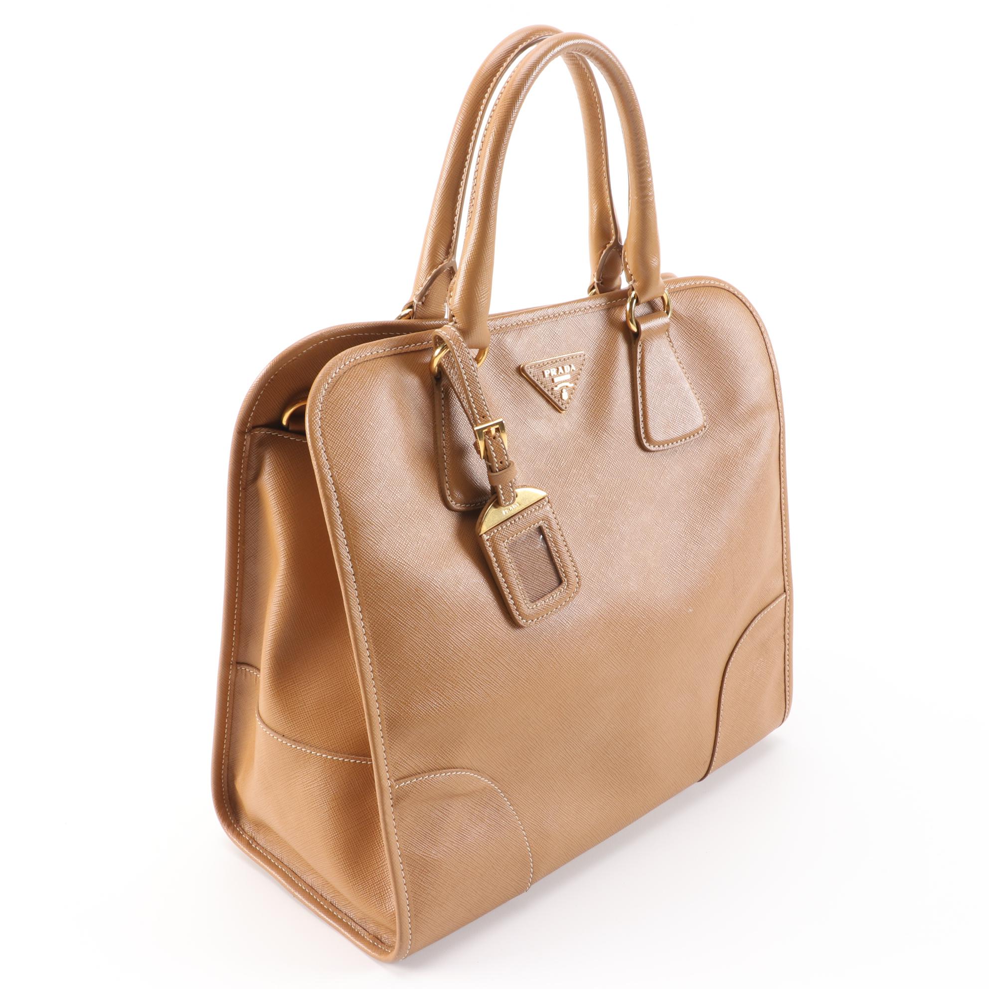 Prada Saffiano Leather Handbag in Cinnamon with Contrast Stitching