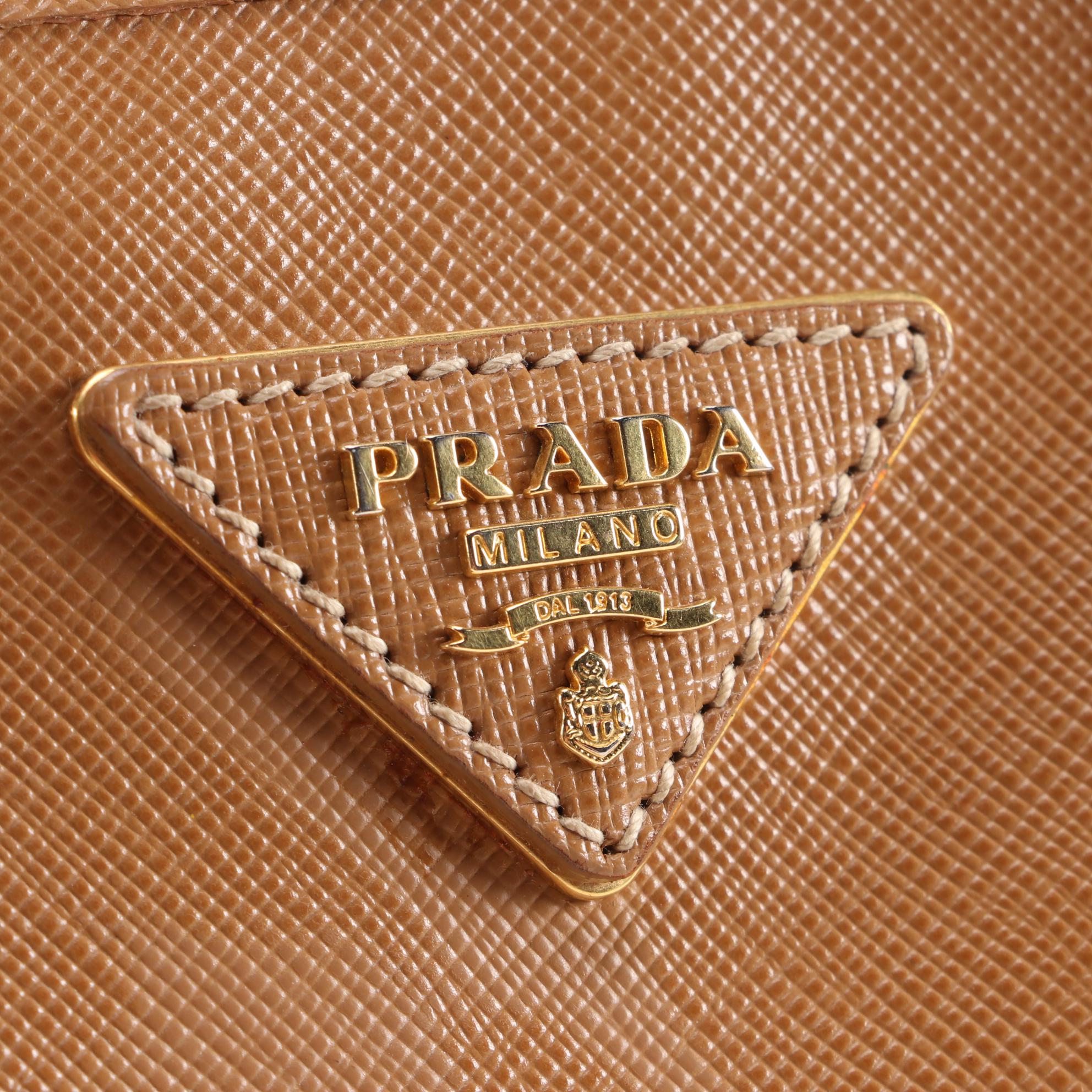 Prada Saffiano Leather Handbag in Cinnamon with Contrast Stitching