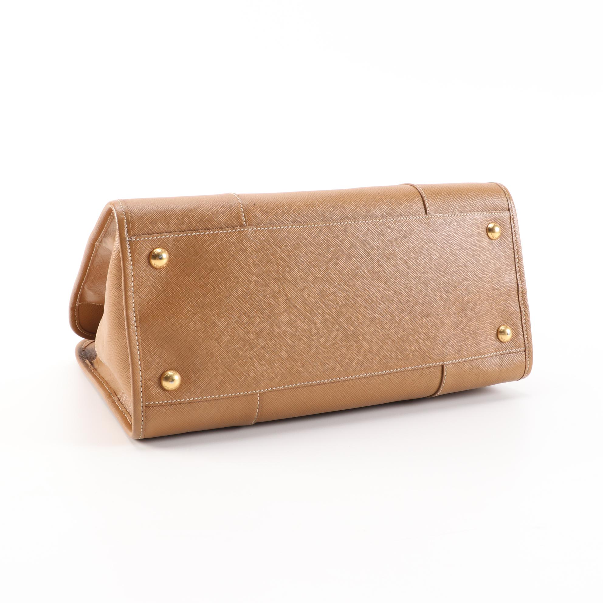 Prada Saffiano Leather Handbag in Cinnamon with Contrast Stitching