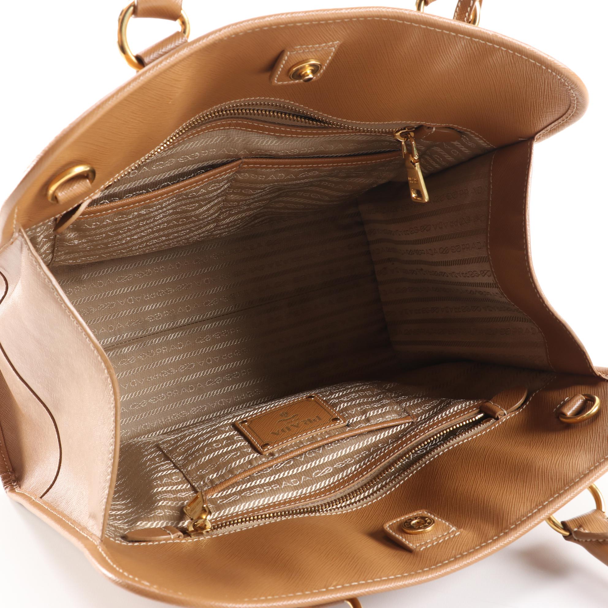 Prada Saffiano Leather Handbag in Cinnamon with Contrast Stitching