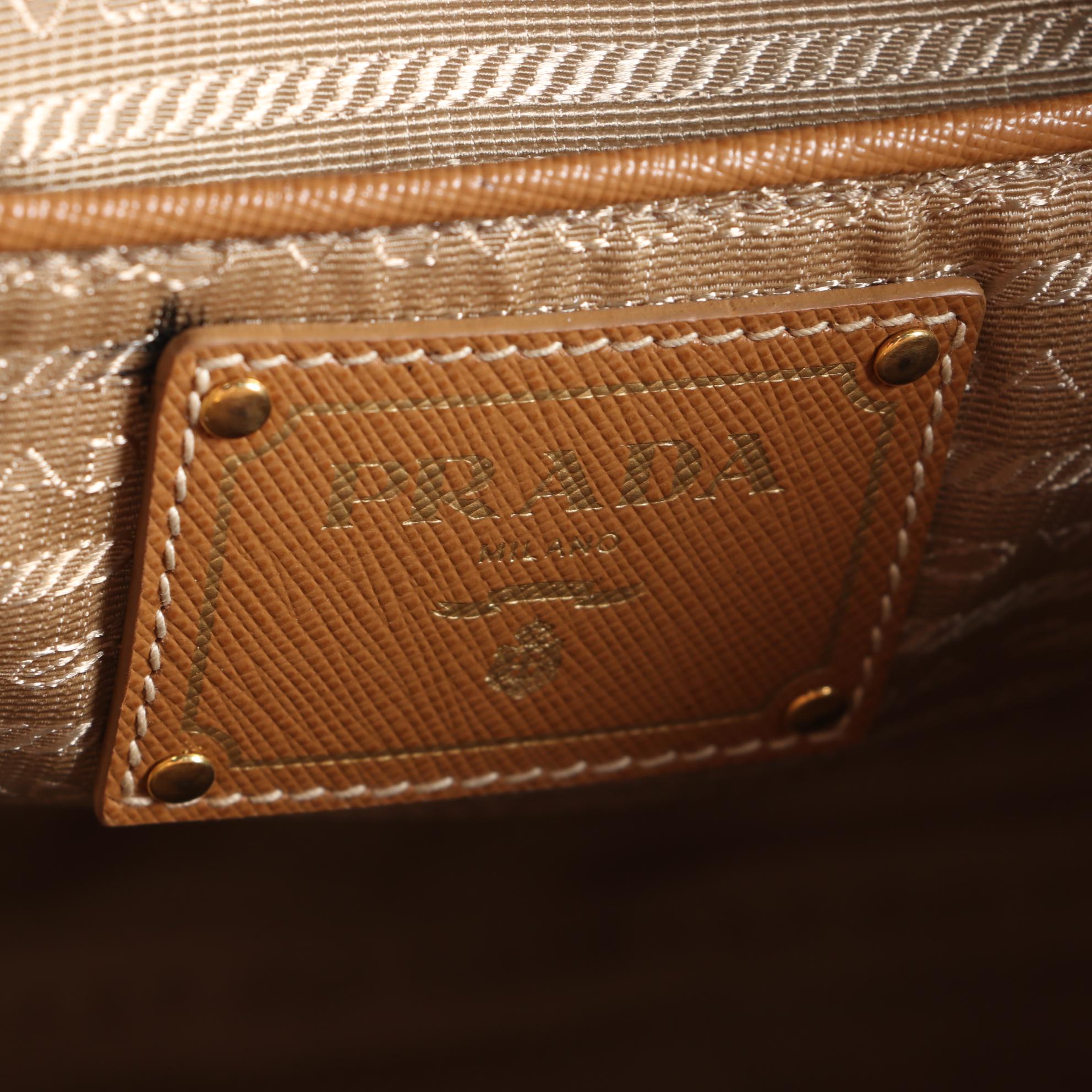 Prada Saffiano Leather Handbag in Cinnamon with Contrast Stitching