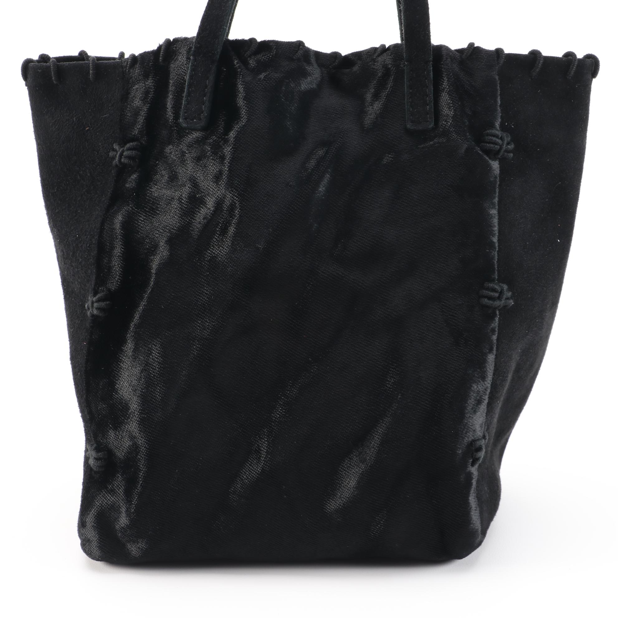 Prada Black Velour and Suede Mini Bucket Tote with Decorative Stitching