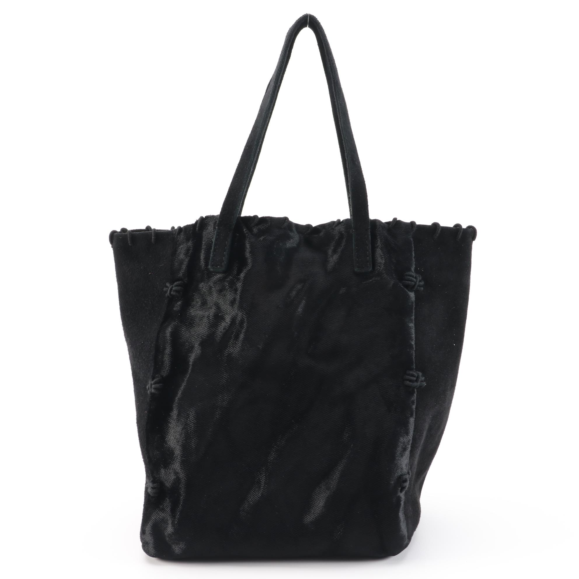 Prada Black Velour and Suede Mini Bucket Tote with Decorative Stitching