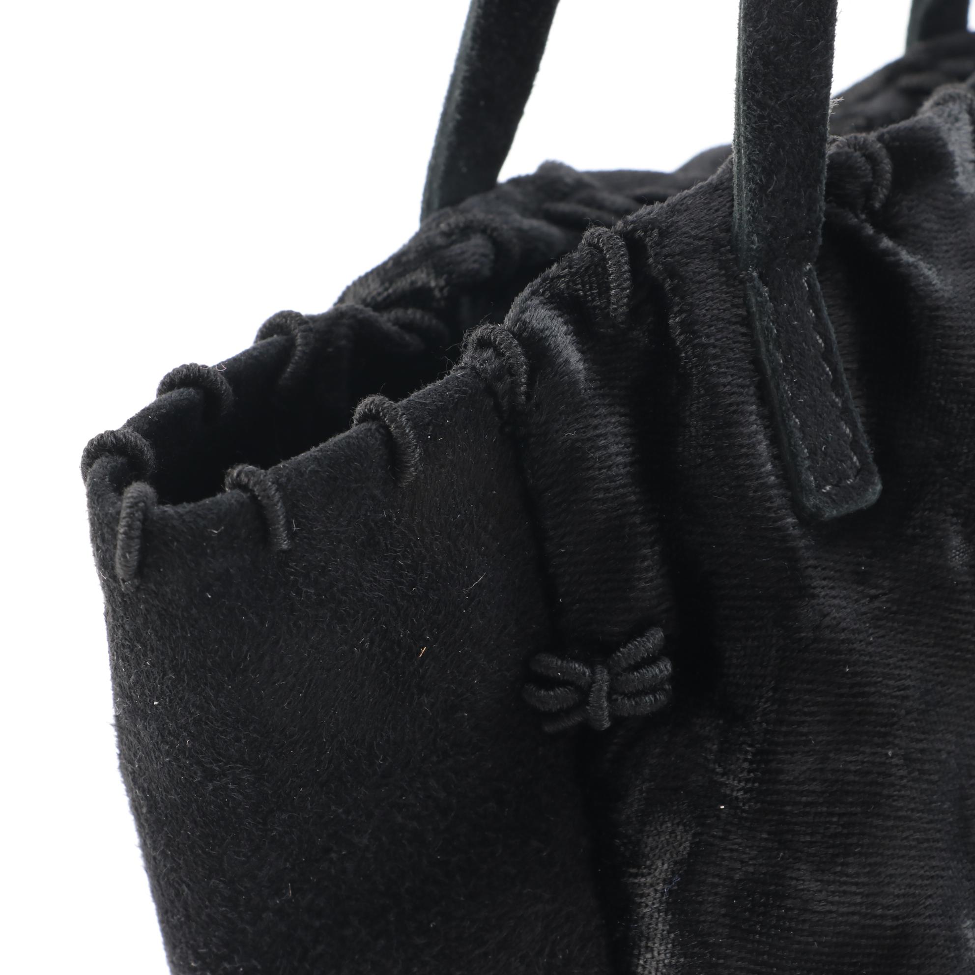 Prada Black Velour and Suede Mini Bucket Tote with Decorative Stitching