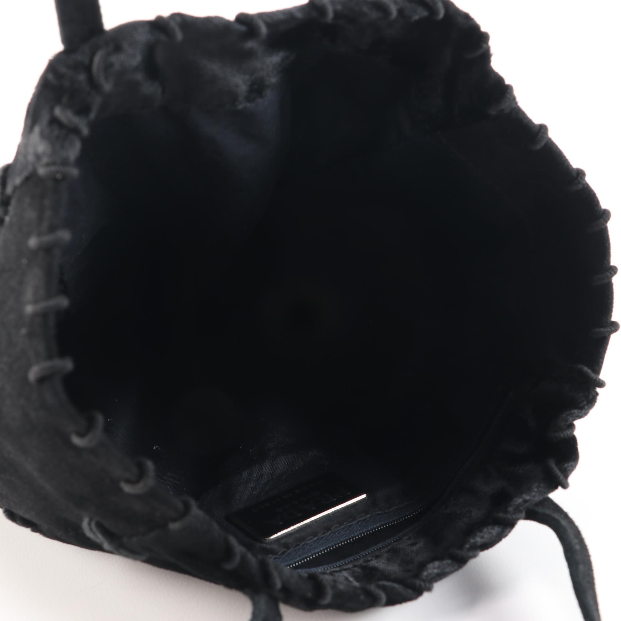 Prada Black Velour and Suede Mini Bucket Tote with Decorative Stitching