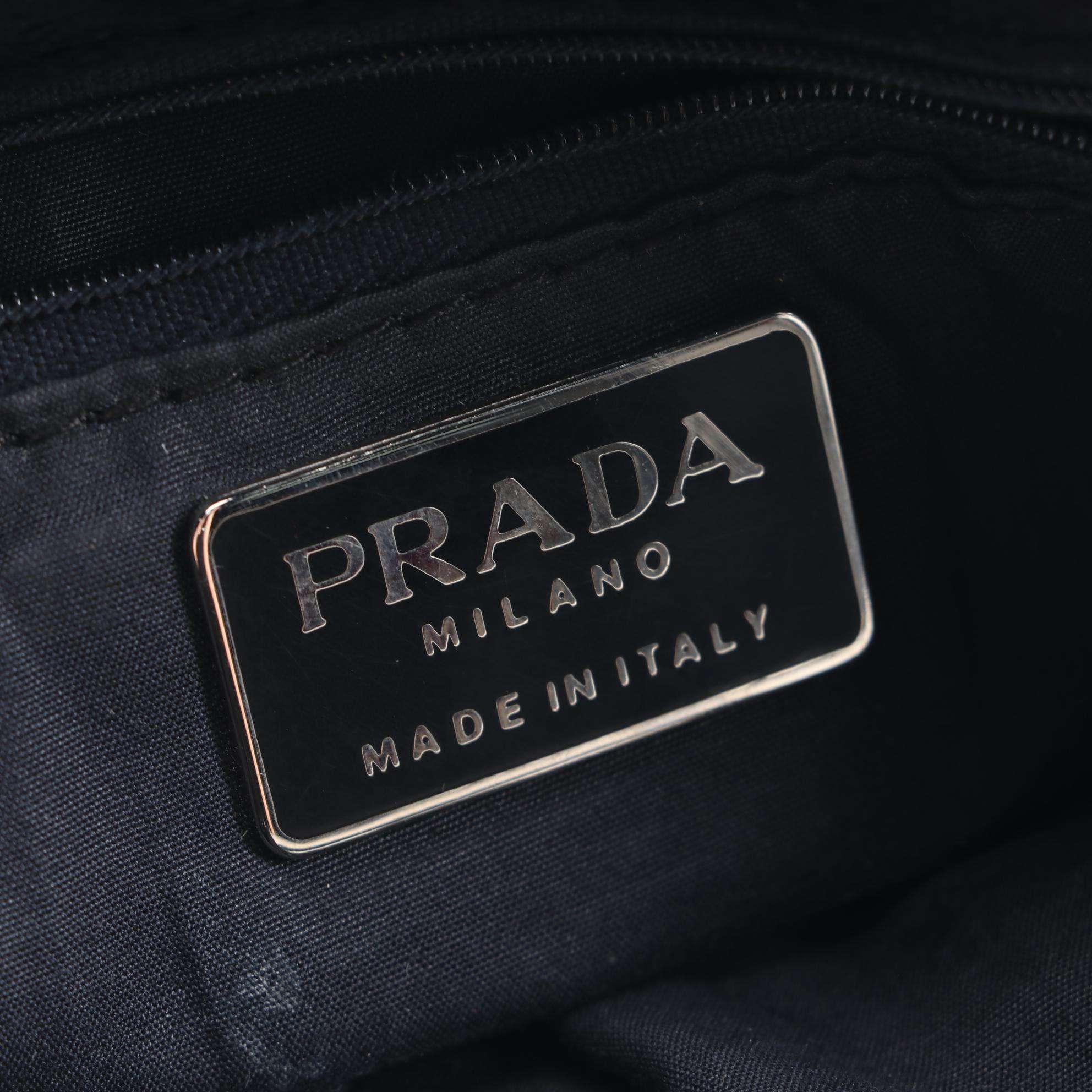 Prada Black Velour and Suede Mini Bucket Tote with Decorative Stitching