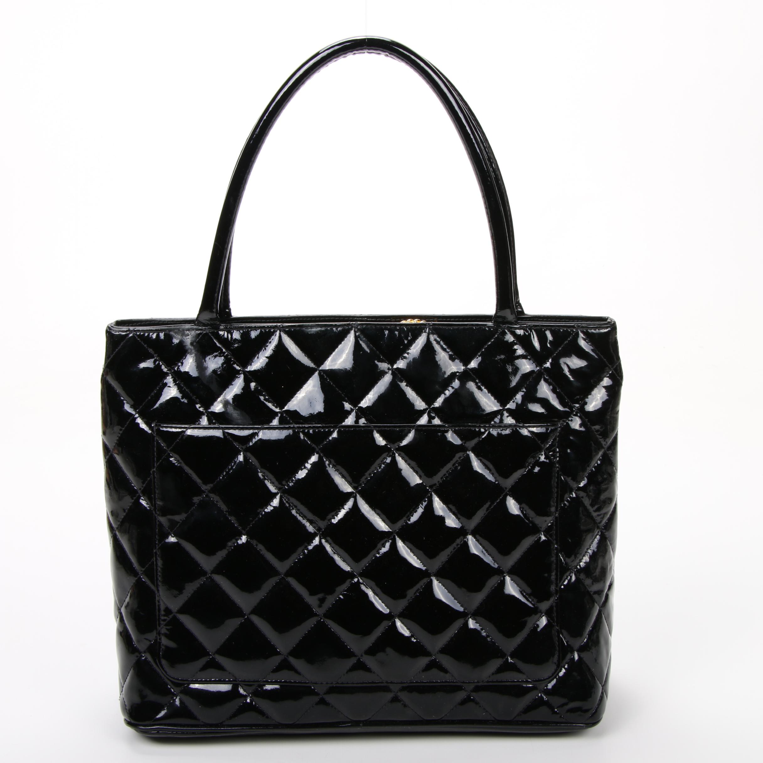 Chanel CC Medallion Tote Bag in Black Quilted Patent Leather
