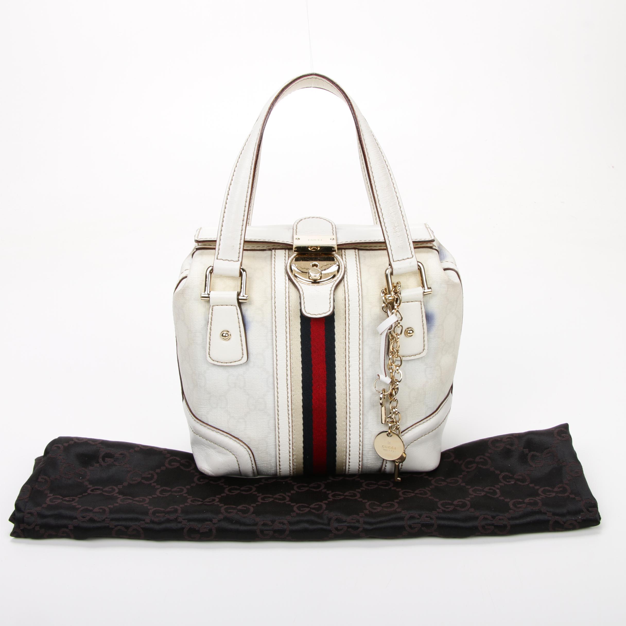 Gucci GG Coated Canvas and White Leather Web Stripe Doctor's Bag