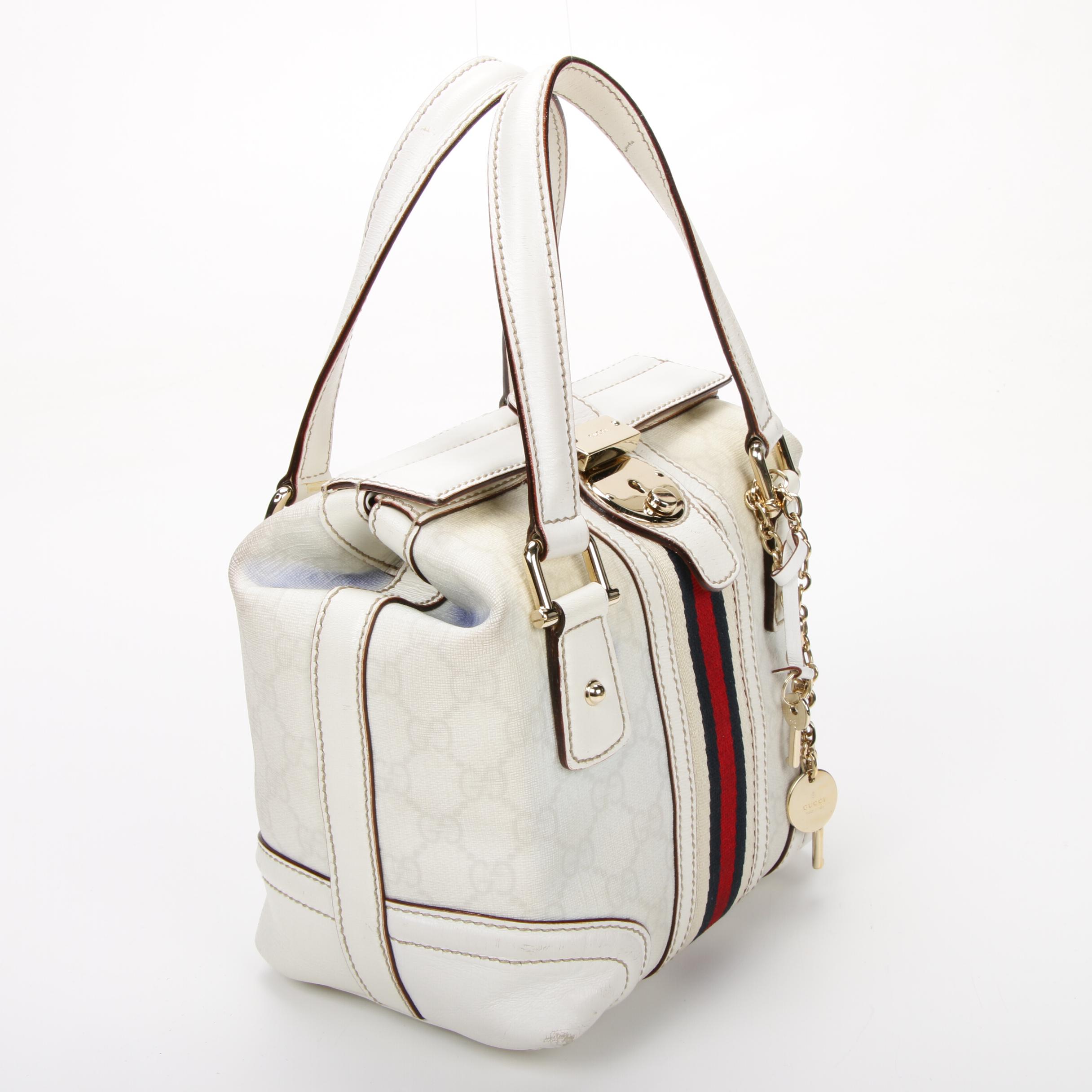 Gucci GG Coated Canvas and White Leather Web Stripe Doctor's Bag