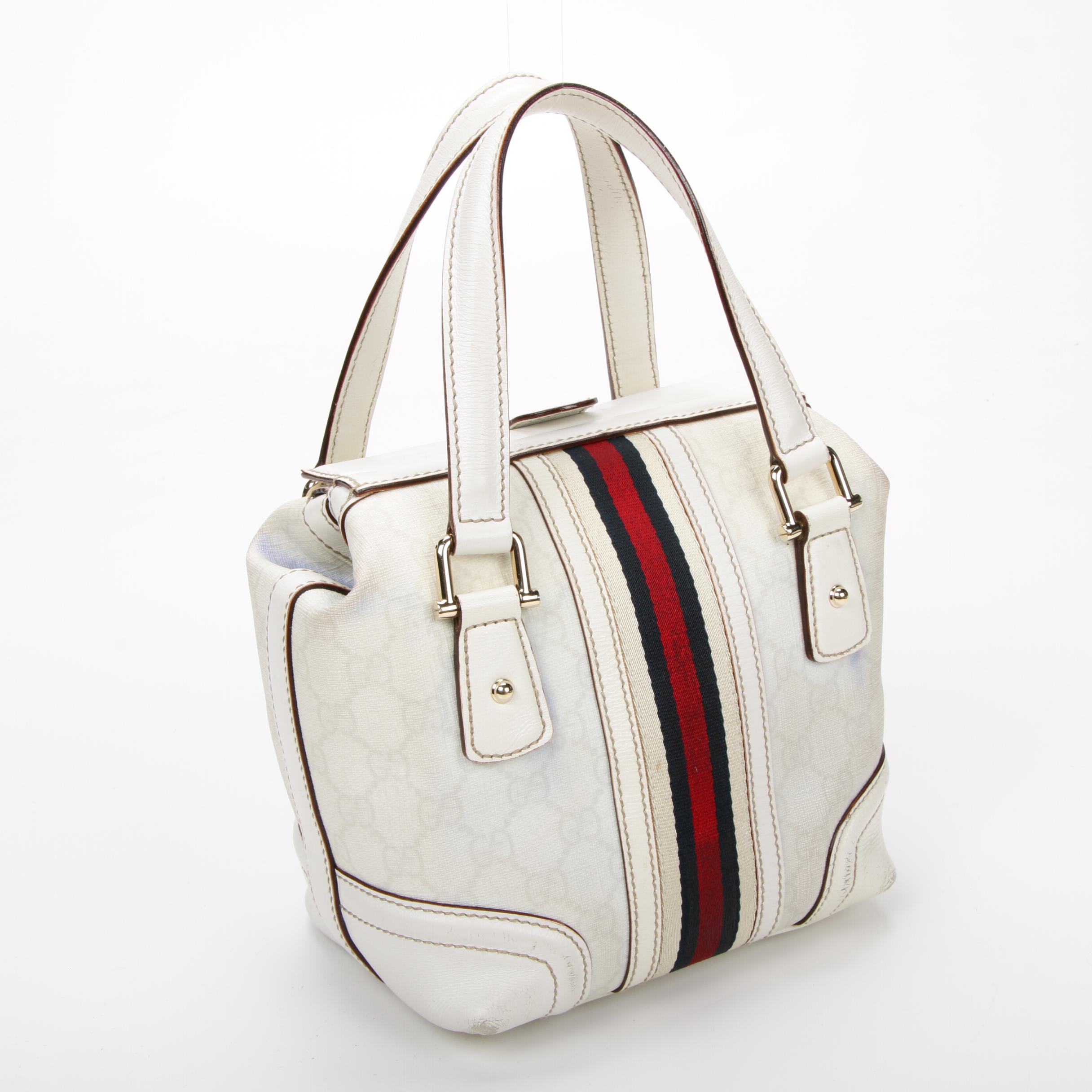 Gucci GG Coated Canvas and White Leather Web Stripe Doctor's Bag