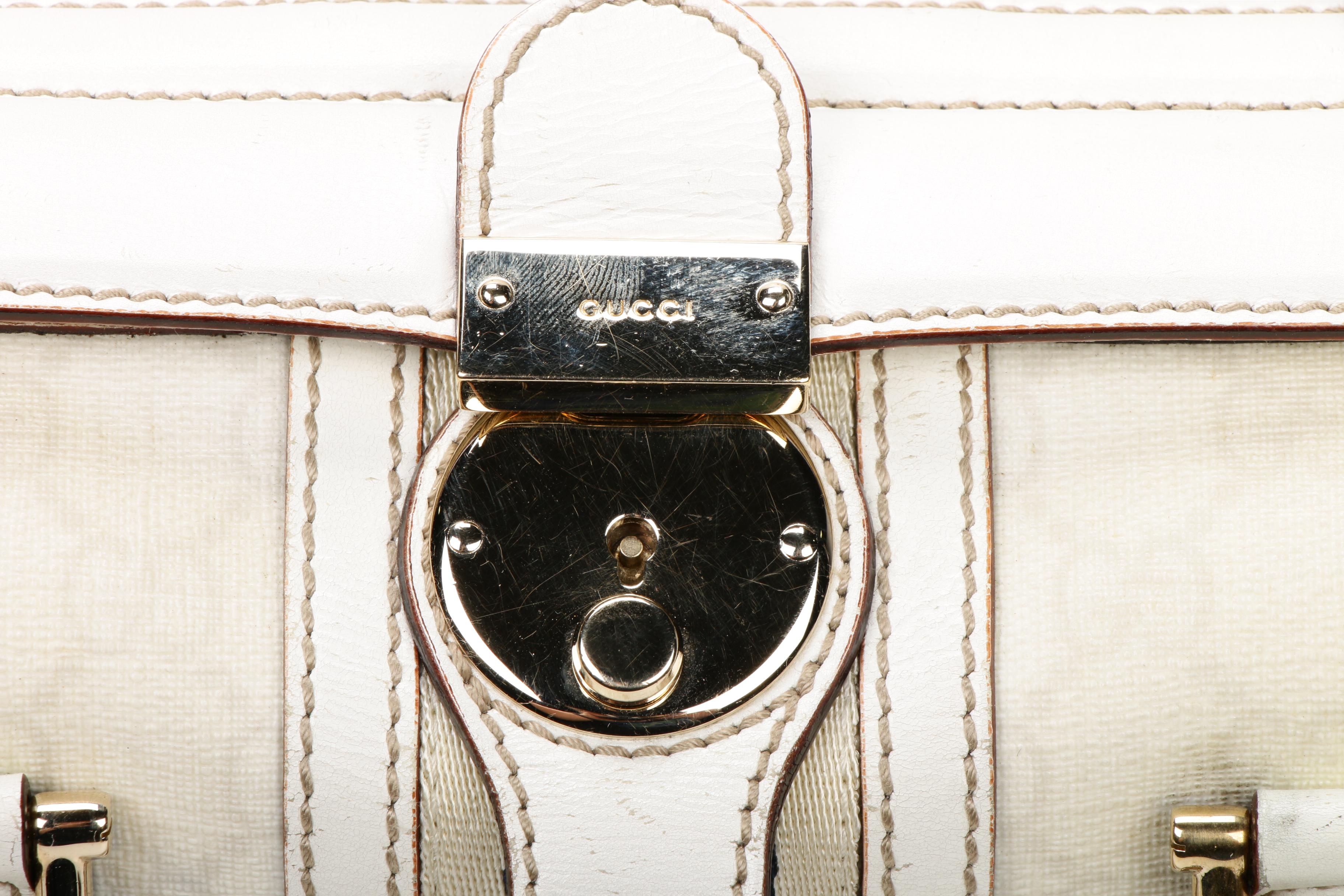 Gucci GG Coated Canvas and White Leather Web Stripe Doctor's Bag
