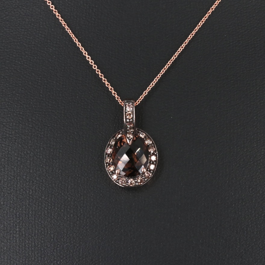 BH 14K Smoky Quartz Pendant Necklace with Diamond Accents