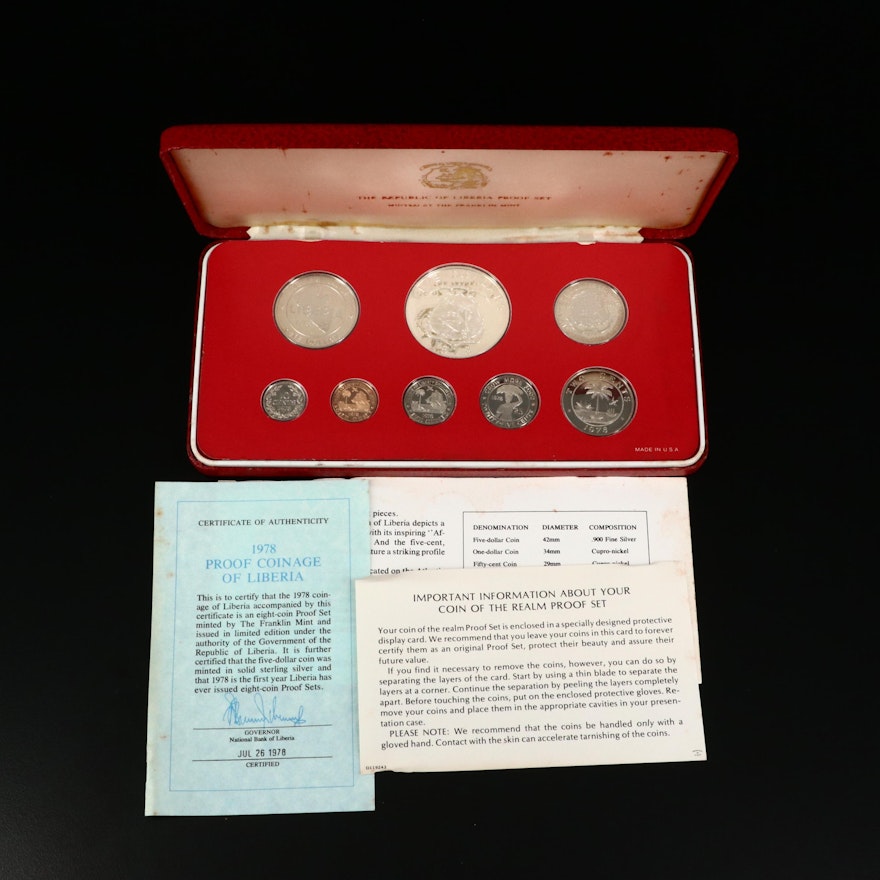 1978 Coinage of Liberia Proof Coin Set From The Franklin Mint