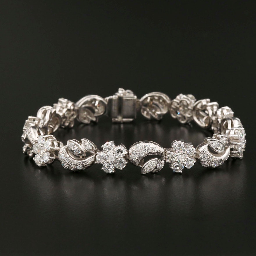 Platinum 10.20 CTW Diamond Floral and Foliate Link Bracelet