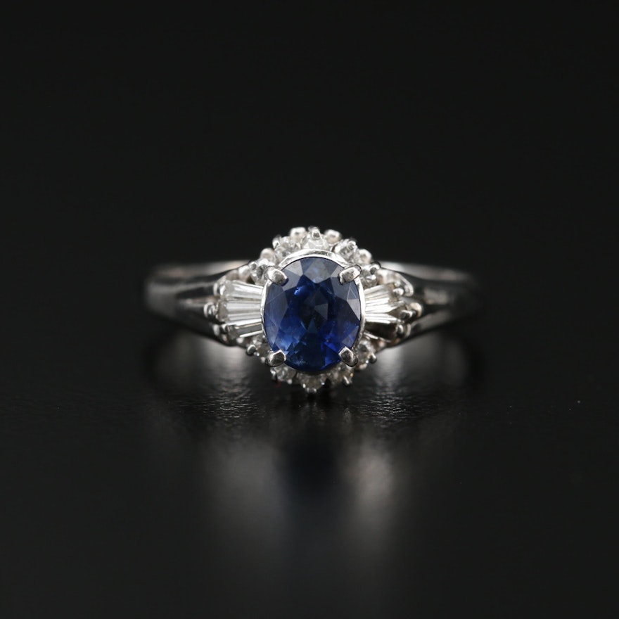 Platinum Sapphire and Diamond Ring