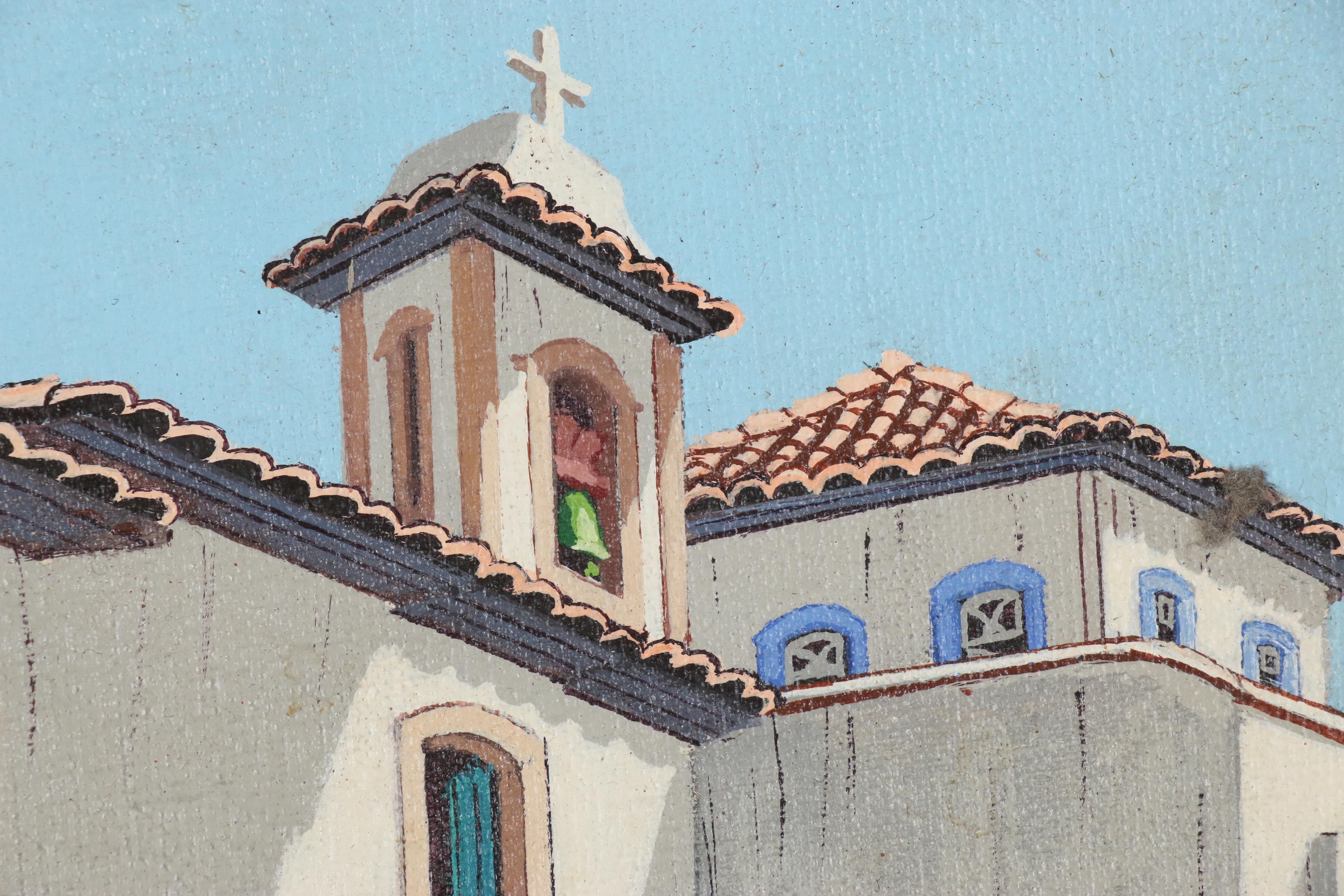 Hugo Moriani Oil Painting of Mission Style Church in Vitoria, Brazil