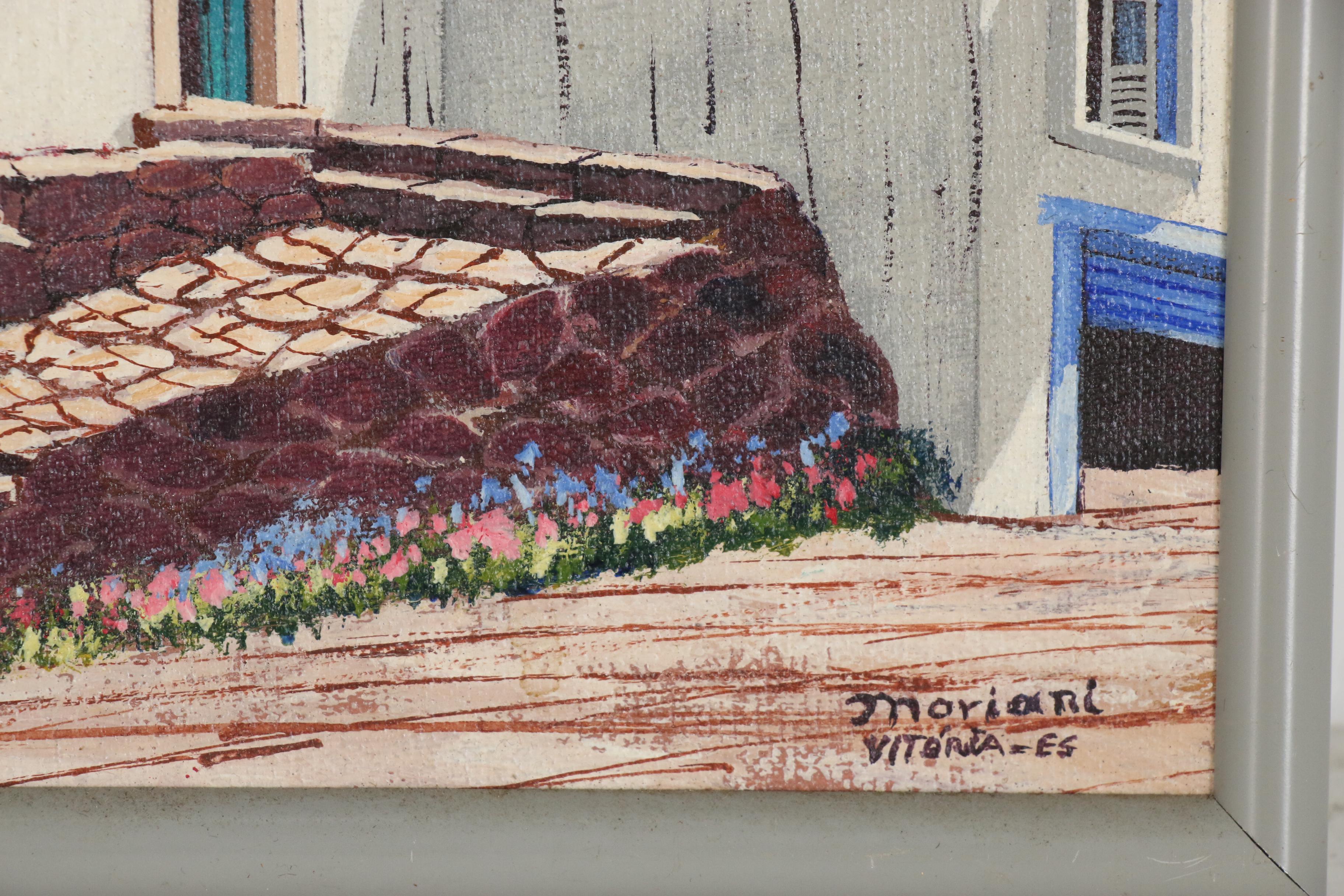 Hugo Moriani Oil Painting of Mission Style Church in Vitoria, Brazil