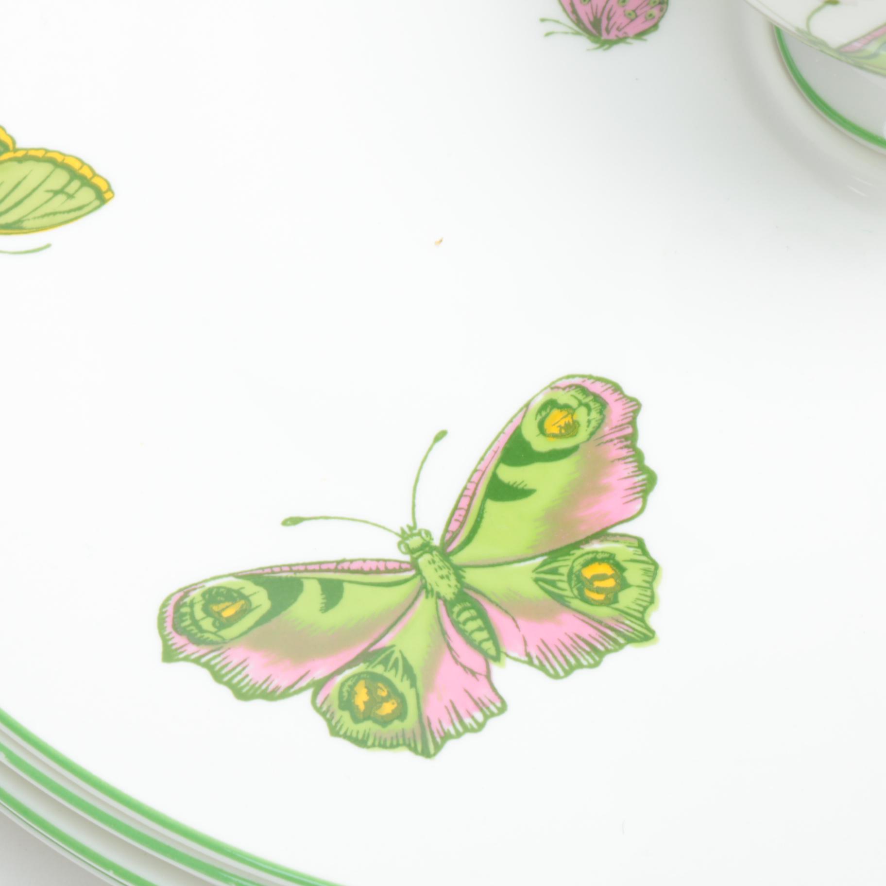 Crown Staffordshire "Butterfly" Fine Bone China Teacups and Dessert Plates