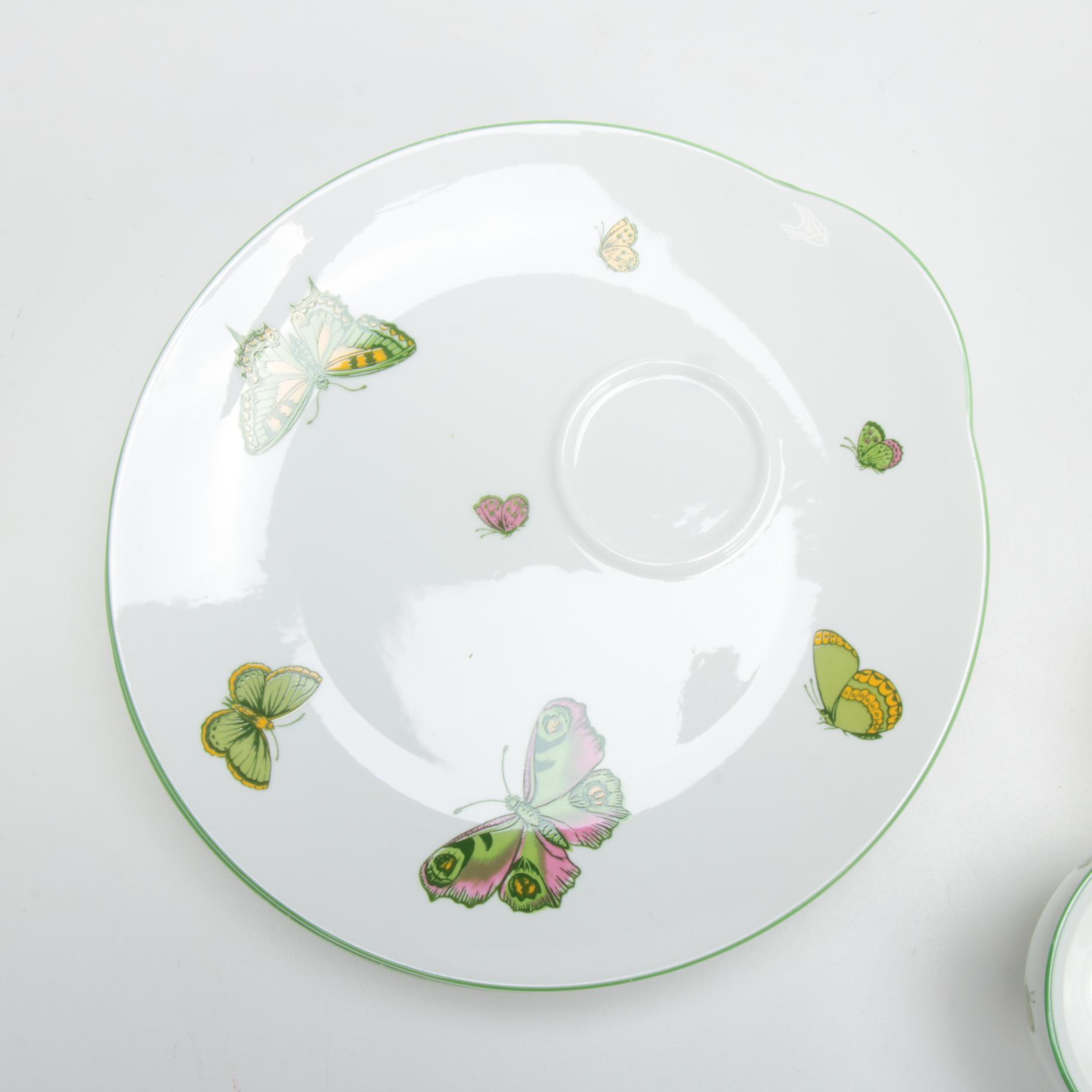 Crown Staffordshire "Butterfly" Fine Bone China Teacups and Dessert Plates