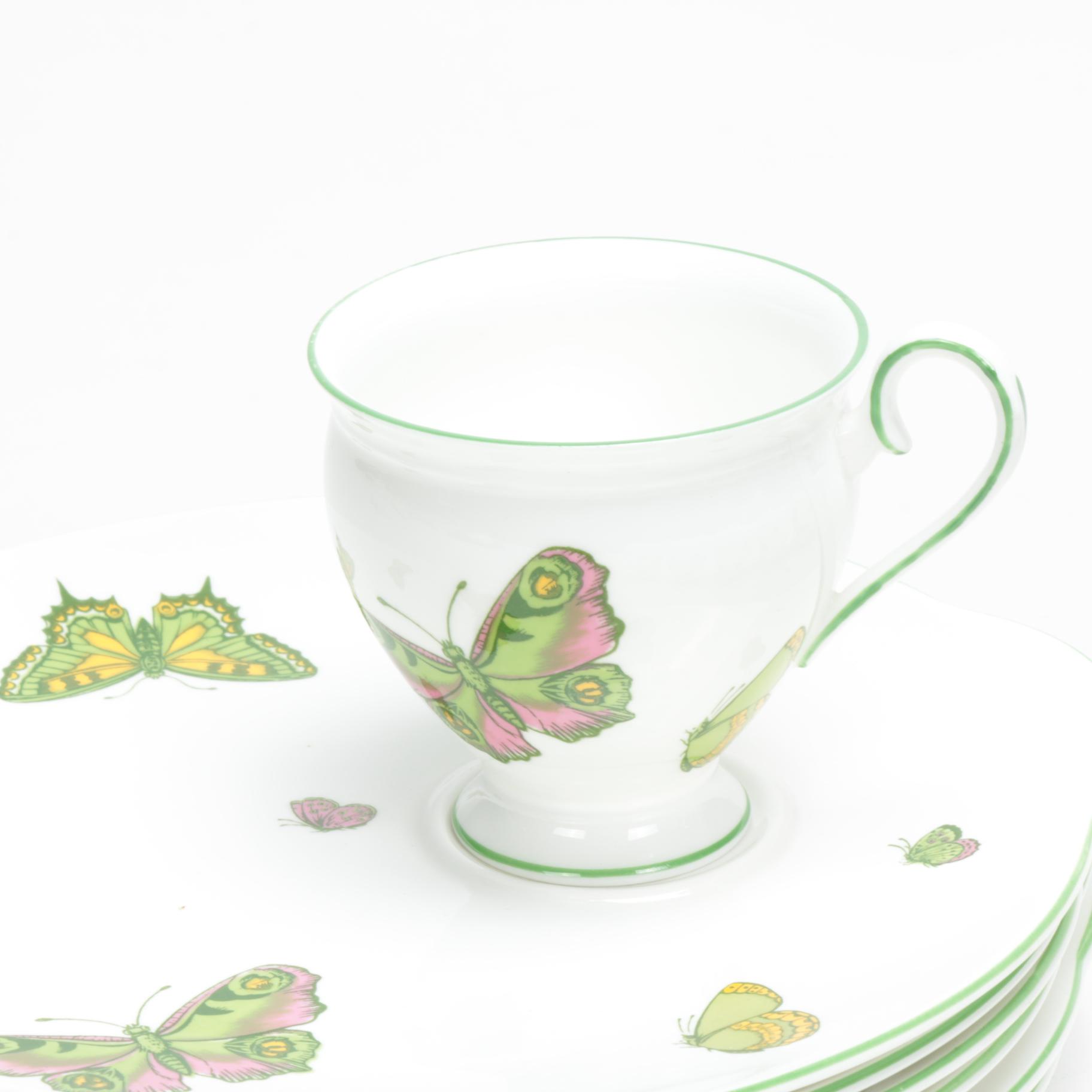 Crown Staffordshire "Butterfly" Fine Bone China Teacups and Dessert Plates