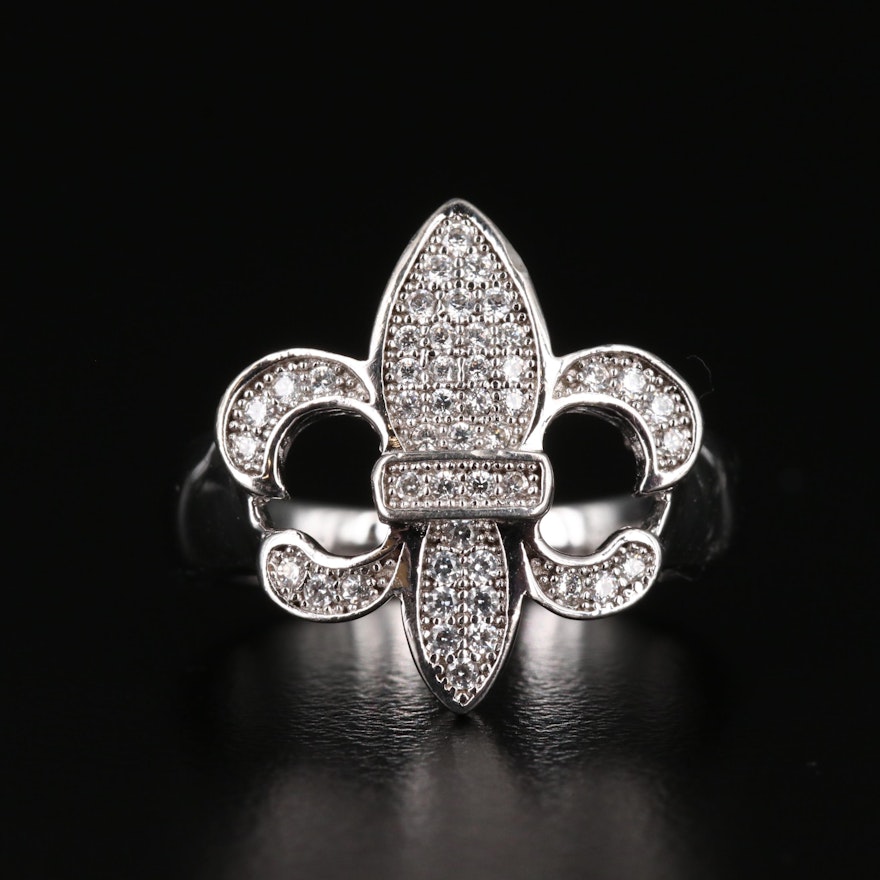 Sterling Silver Cubic Zirconia Fleur-de-lis Ring