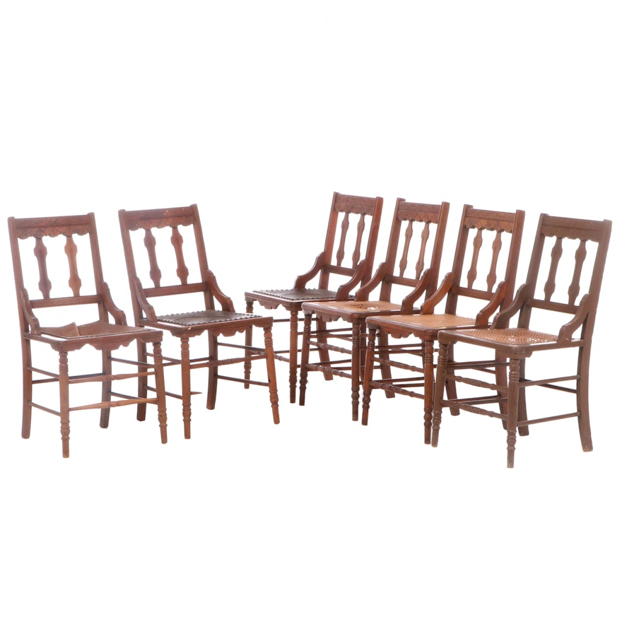 Six Victorian Walnut and Burl Walnut Side Chairs, Late 19th Century