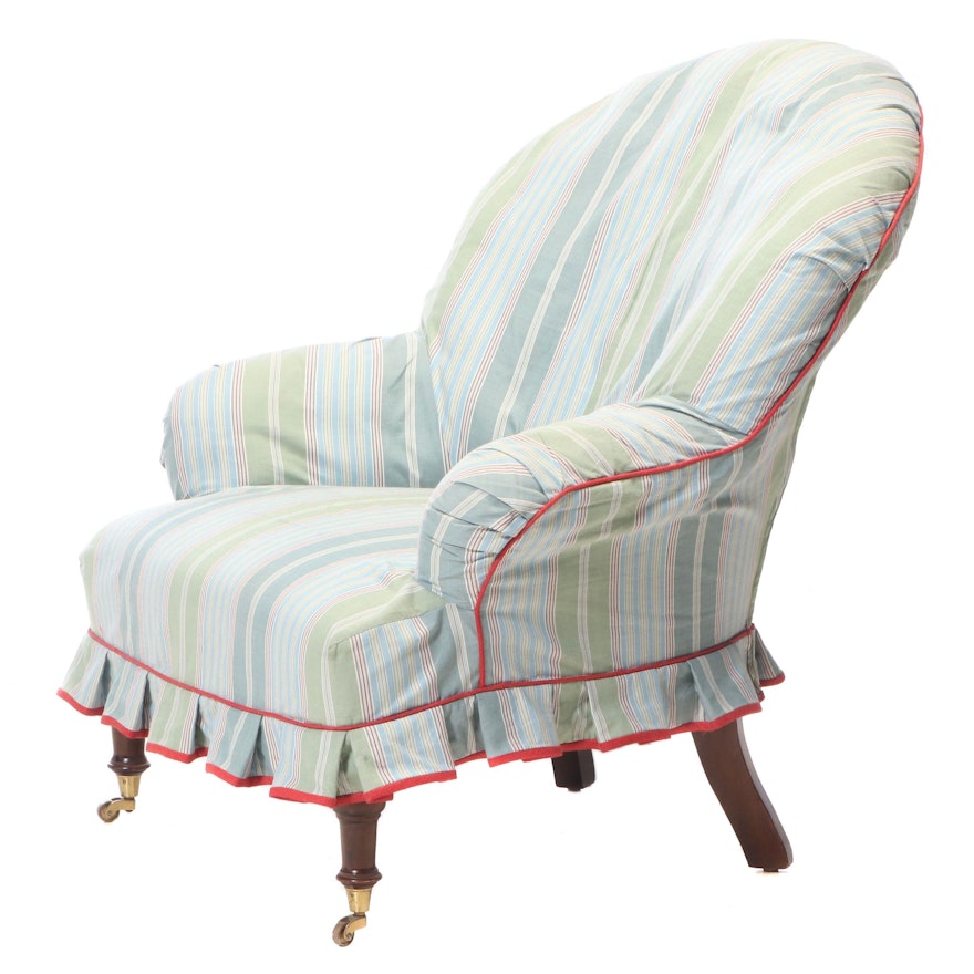 Victorian Style Slipper Chair with Striped Cover