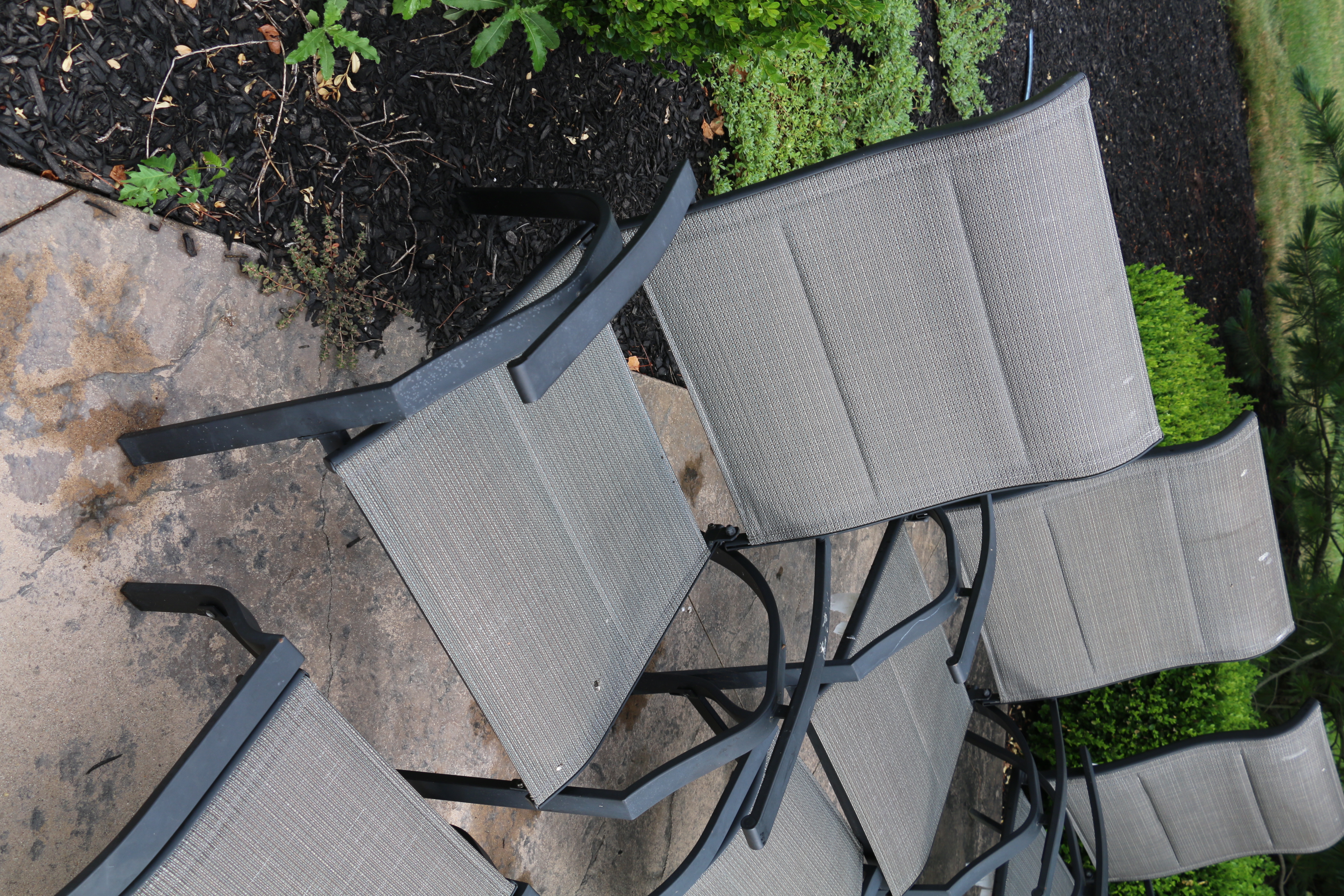 Tubular Metal Patio Chairs with Ottomans, Set of Four