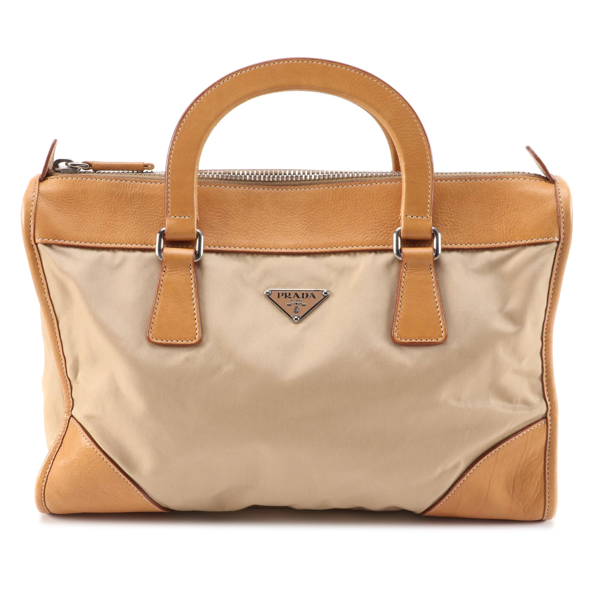 Prada Beige Nylon and Leather Trimmed Two-Way Satchel