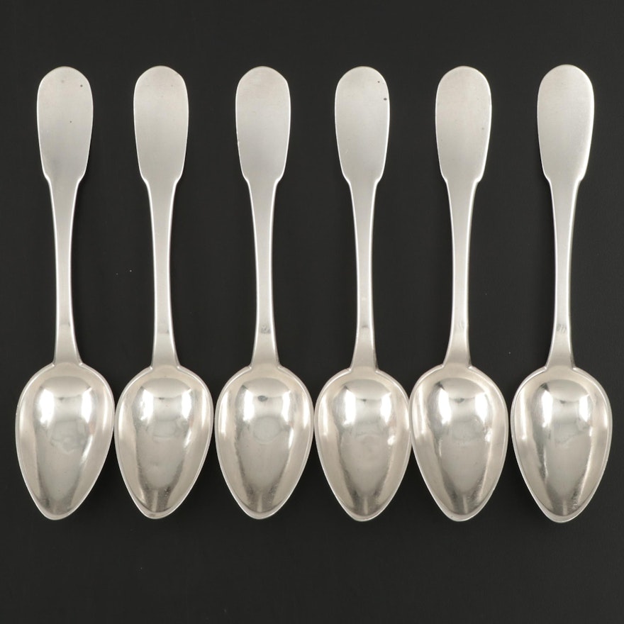 French 950 Silver Fiddle Handled Soup Spoons