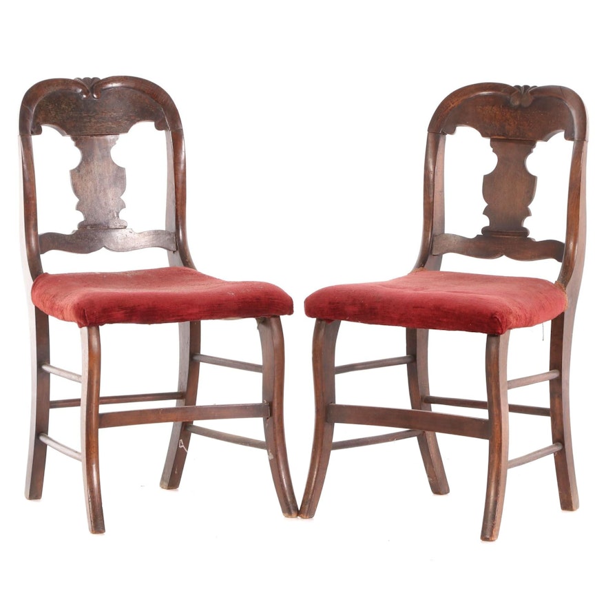 American Empire  Mahogany Fiddle Back Upholstered Side Chairs