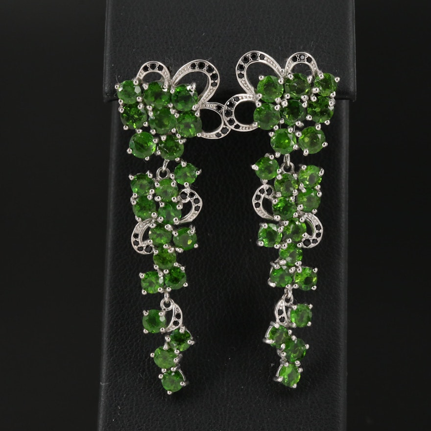 Sterling Silver Chrome Diopside and Black Onyx Dangle Earrings