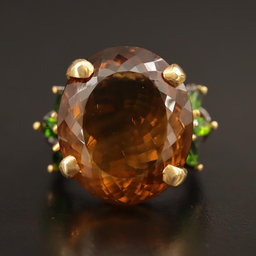 Sterling Silver Citrine and Diopside Ring