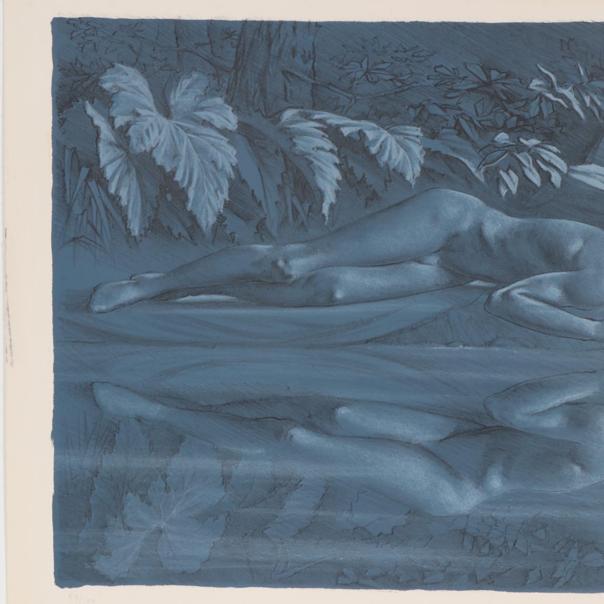 Narcissus Lithograph Attributed to Romano Parmeggiani